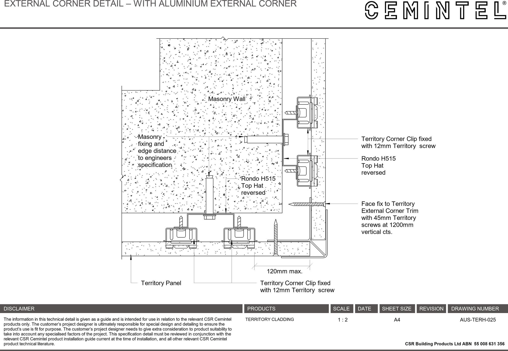 Navigate to AUS-TERH-025 - EXTERNAL CORNER DETAIL – WITH ALUMINIUM EXTERNAL CORNER
