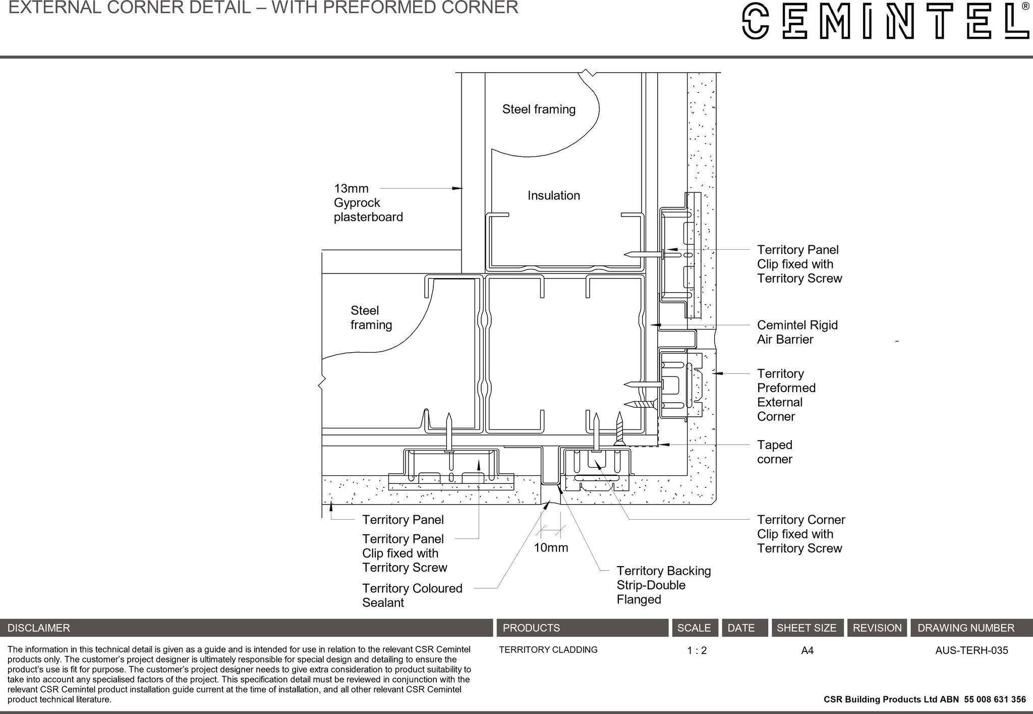 Navigate to AUS-TERH-035 - EXTERNAL CORNER DETAIL – WITH PREFORMED CORNER