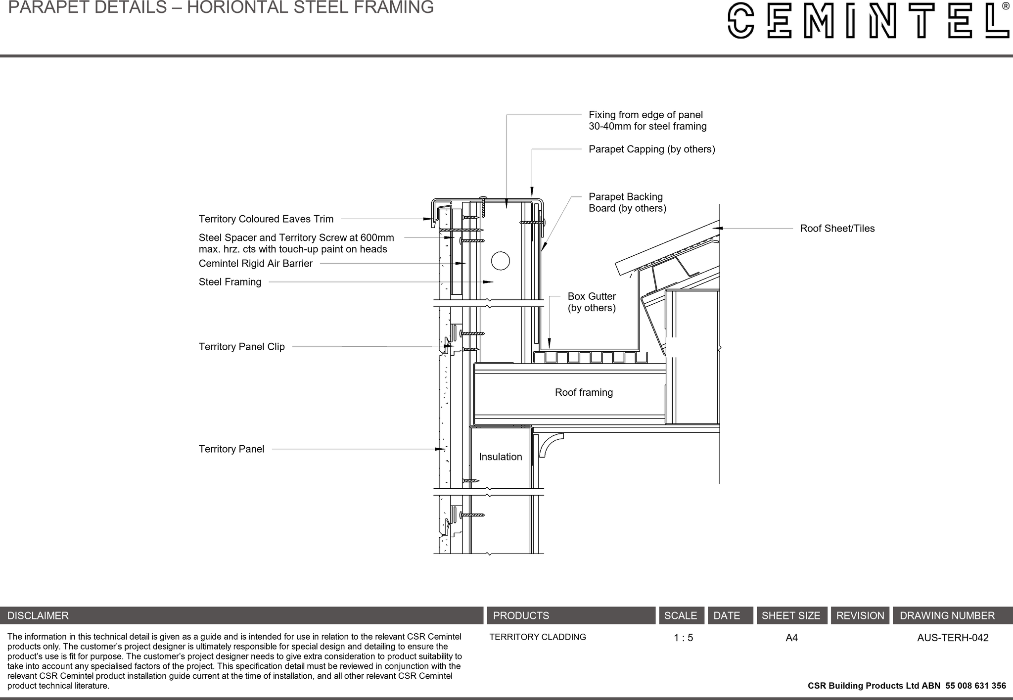 Navigate to AUS-TERH-042 - PARAPET DETAILS – HORIONTAL STEEL FRAMING