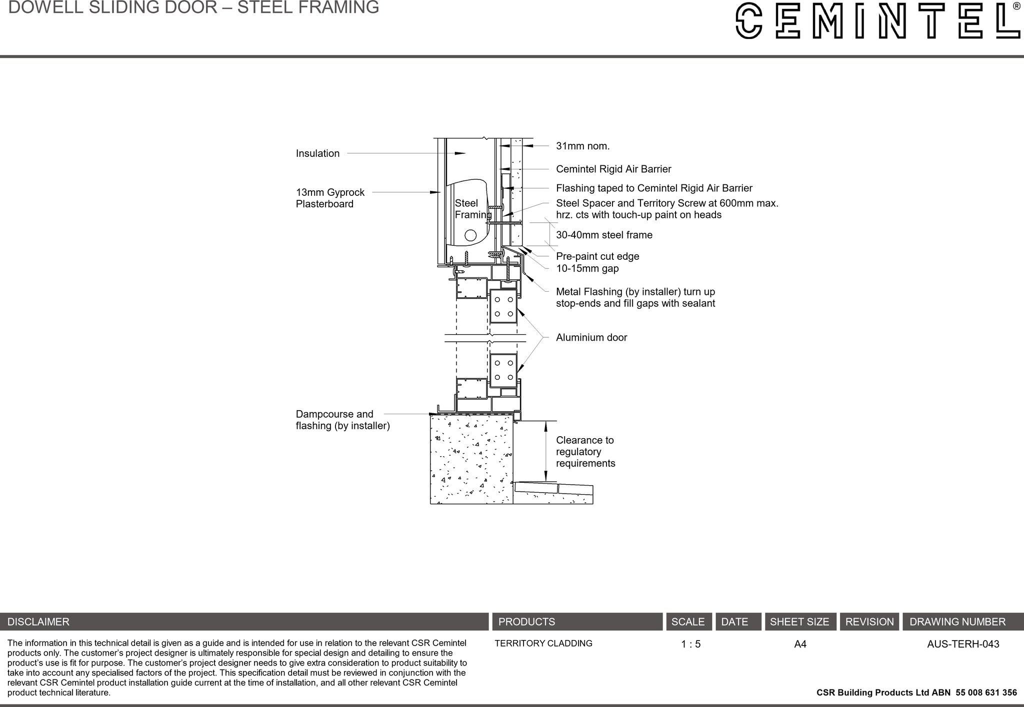 Navigate to AUS-TERH-043 - DOWELL SLIDING DOOR – STEEL FRAMING