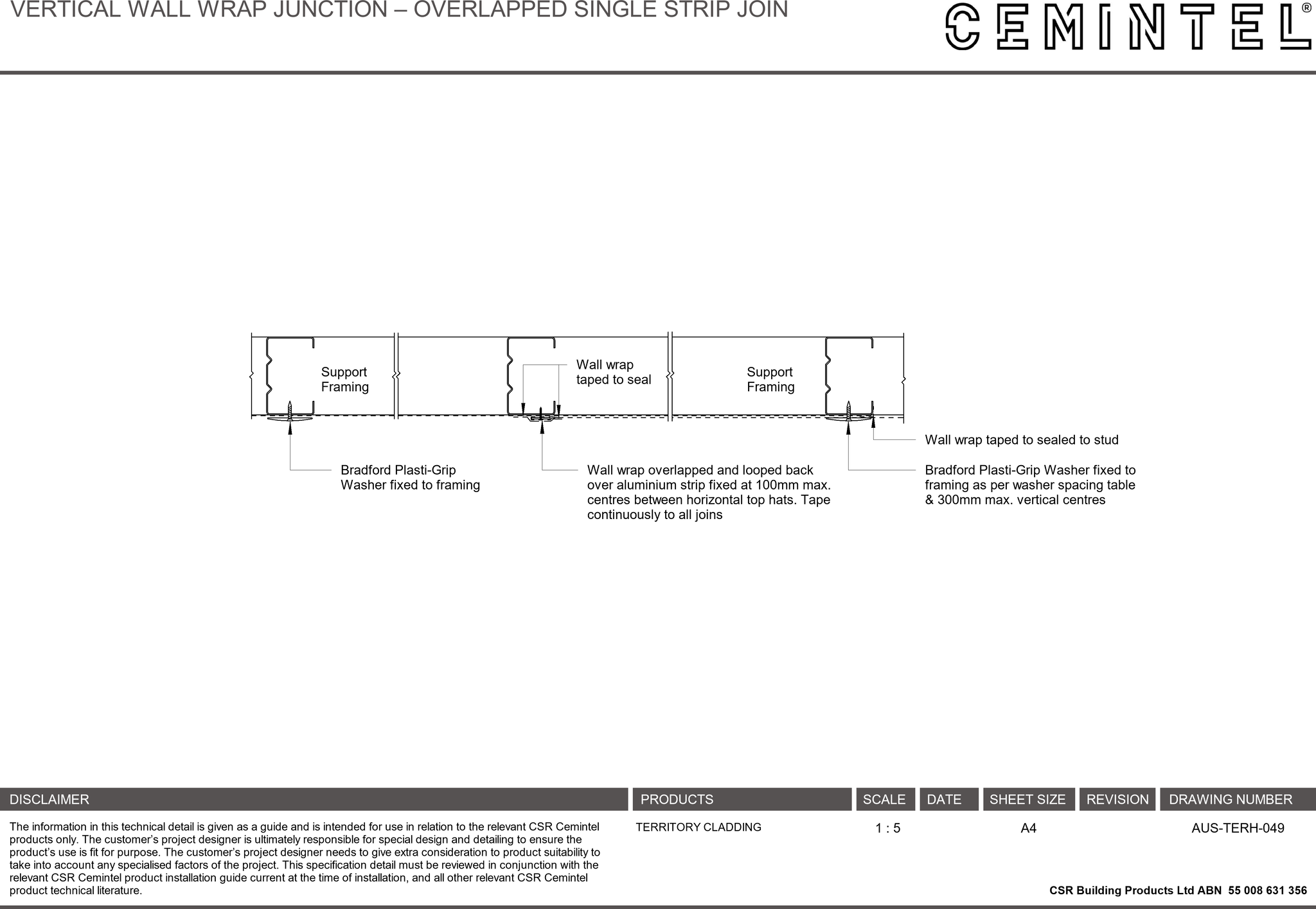 Navigate to AUS-TERH-049 - VERTICAL WALL WRAP JUNCTION – OVERLAPPED SINGLE STRIP JOIN