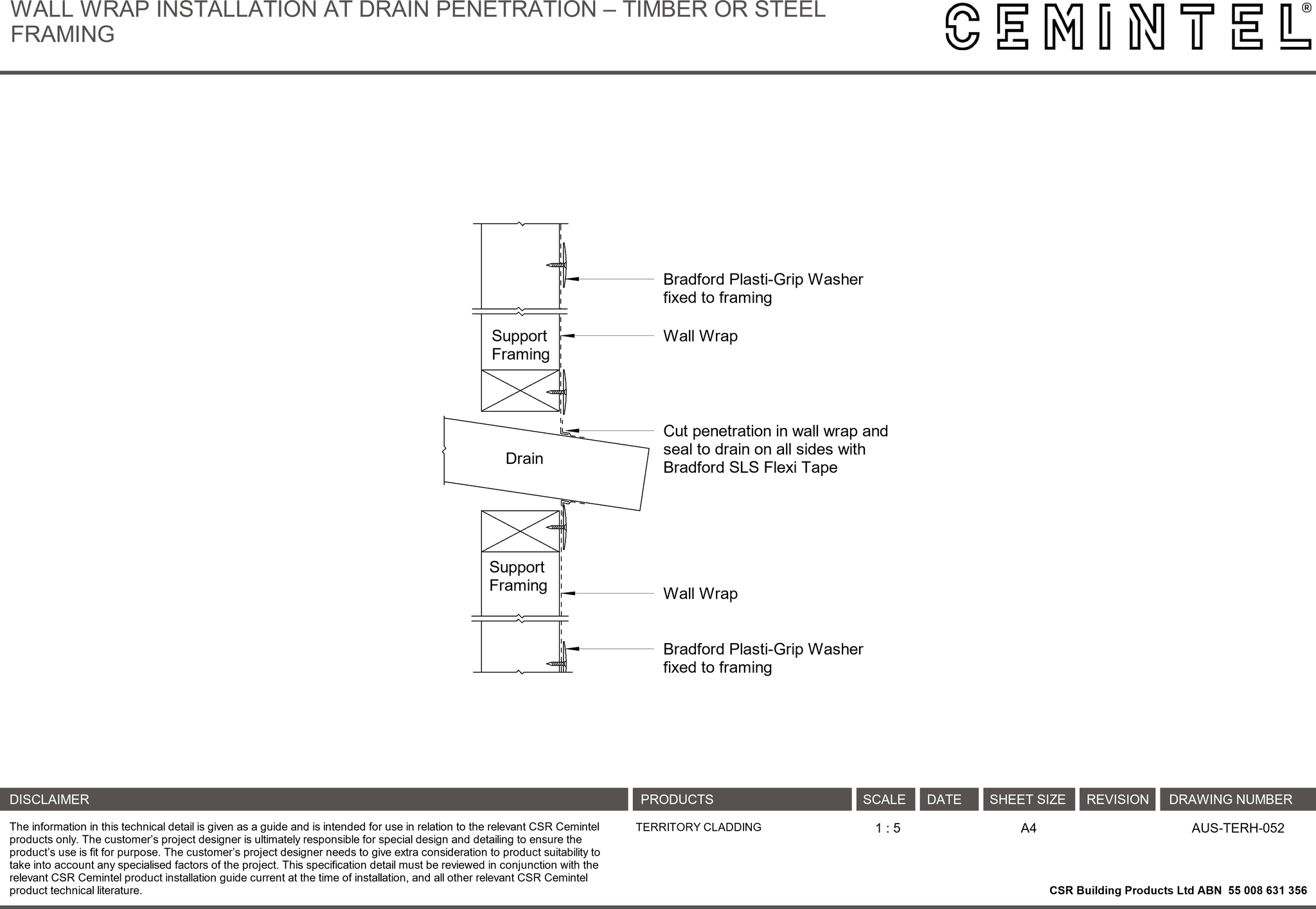 Navigate to AUS-TERH-052 - WALL WRAP INSTALLATION AT DRAIN PENETRATION – TIMBER OR STEEL FRAMING