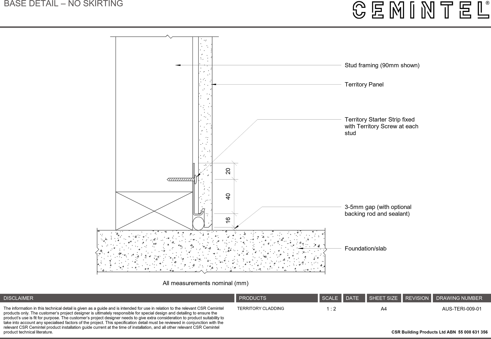 Navigate to AUS-TERI-009-01 - BASE DETAIL – NO SKIRTING