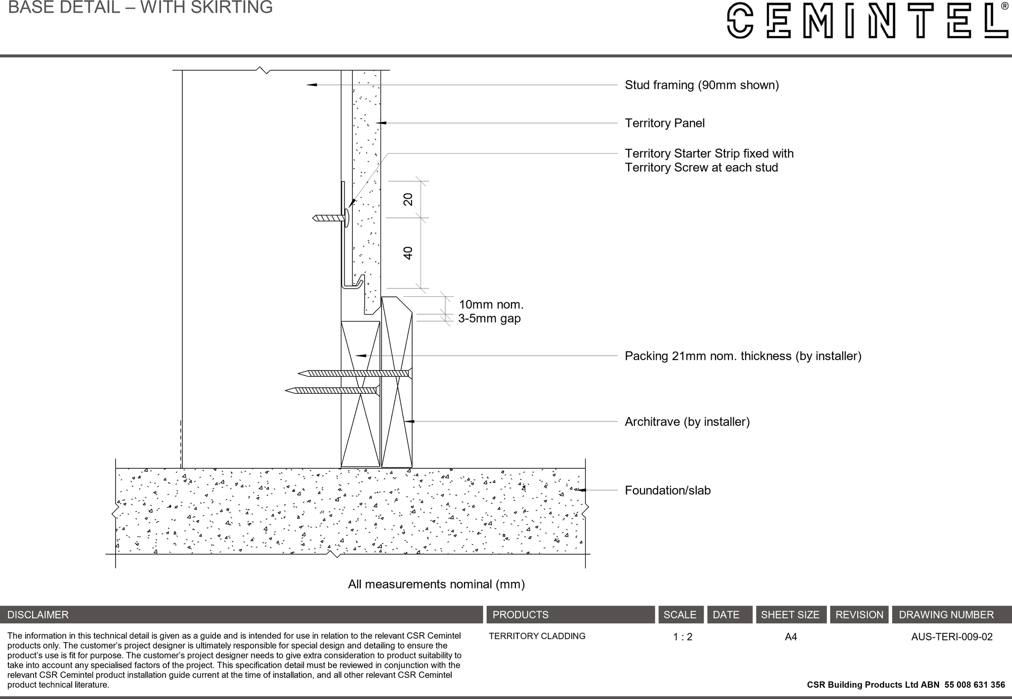 Navigate to AUS-TERI-009-02 - BASE DETAIL – WITH SKIRTING
