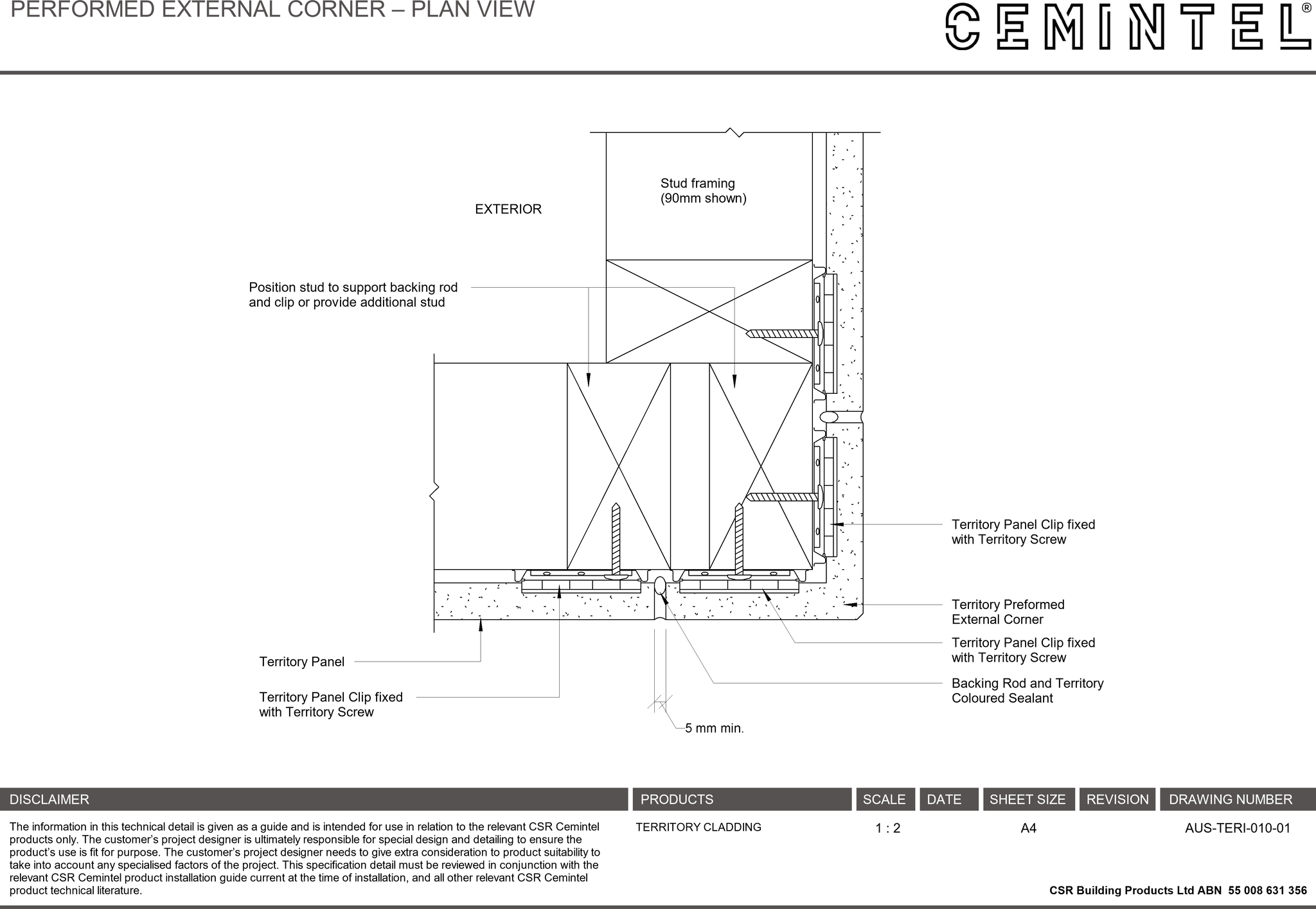 Navigate to AUS-TERI-010-01 - PERFORMED EXTERNAL CORNER – PLAN VIEW