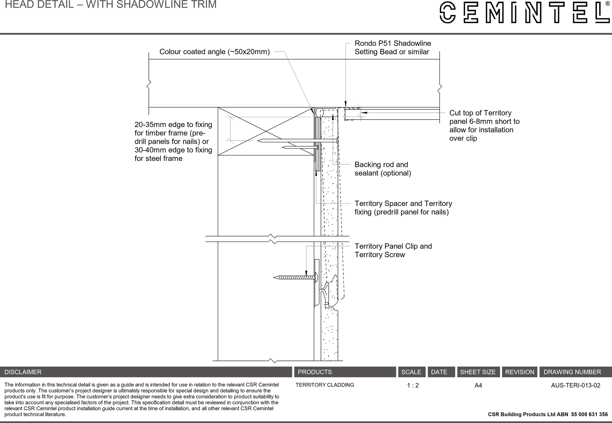 Navigate to AUS-TERI-013-02 - HEAD DETAIL – WITH SHADOWLINE TRIM