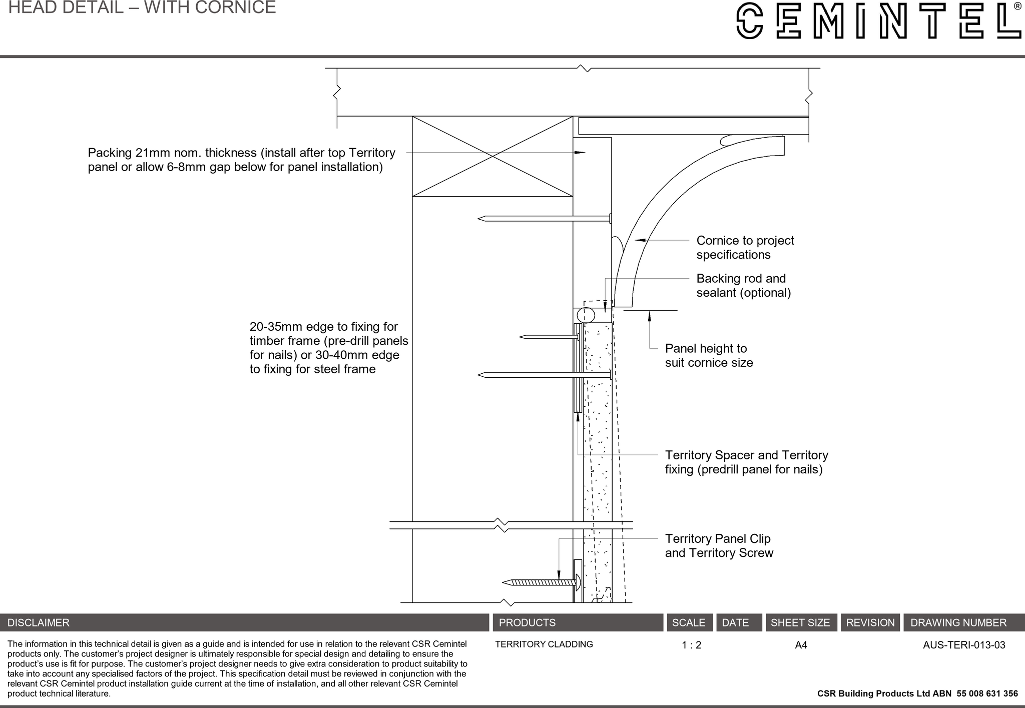Navigate to AUS-TERI-013-03 - HEAD DETAIL – WITH CORNICE
