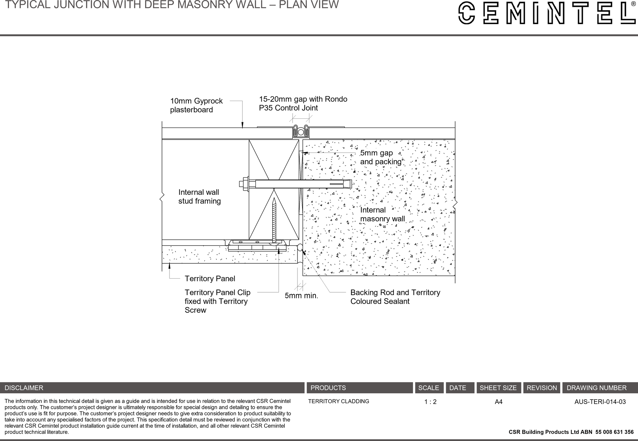 Navigate to AUS-TERI-014-03 - TYPICAL JUNCTION WITH DEEP MASONRY WALL – PLAN VIEW