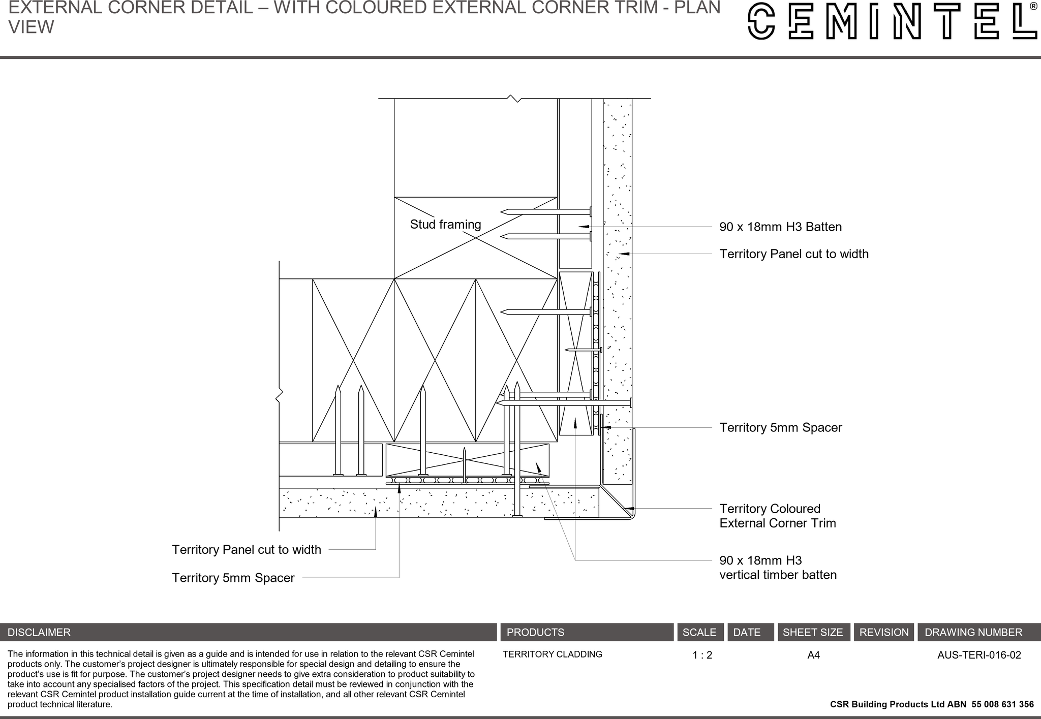 Navigate to AUS-TERI-016-02 - EXTERNAL CORNER DETAIL – WITH COLOURED EXTERNAL CORNER TRIM - PLAN VIEW