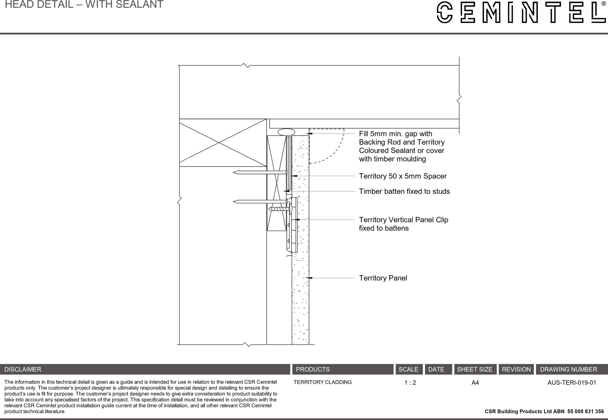Navigate to AUS-TERI-019-01 - HEAD DETAIL – WITH SEALANT