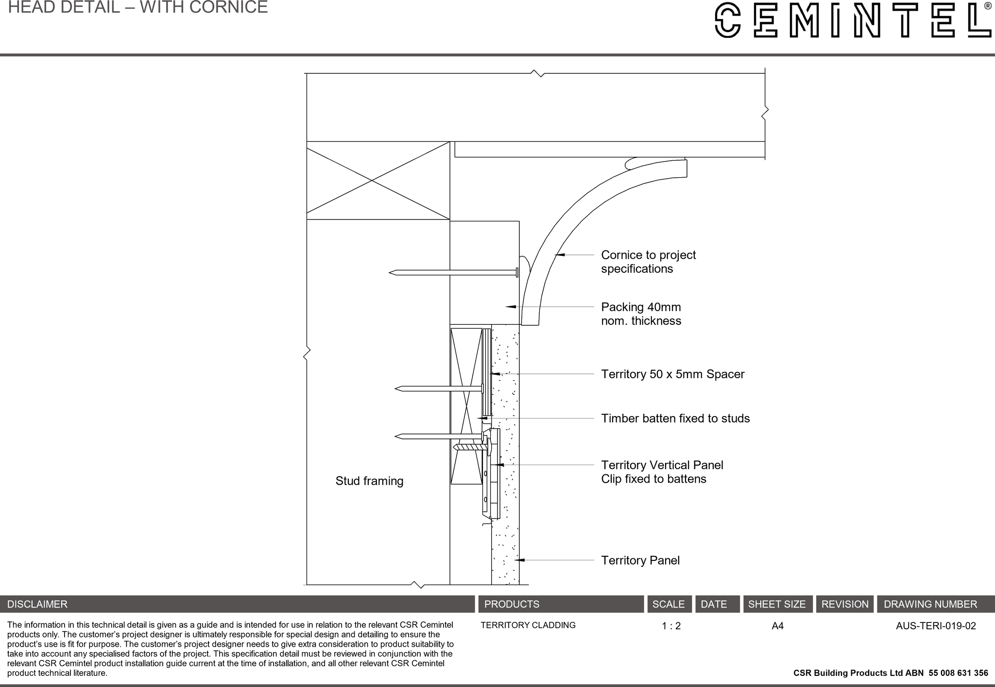 Navigate to AUS-TERI-019-02 - HEAD DETAIL – WITH CORNICE