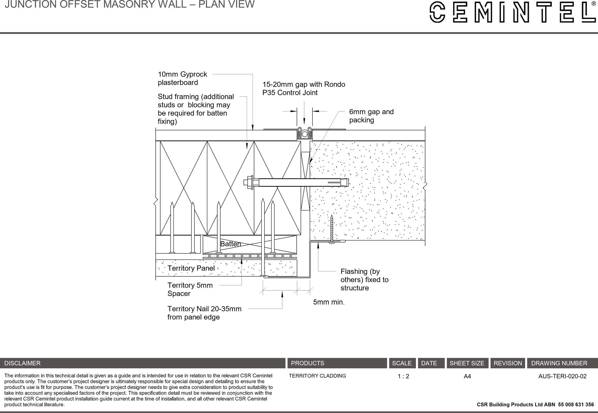 Navigate to AUS-TERI-020-02 - JUNCTION OFFSET MASONRY WALL – PLAN VIEW