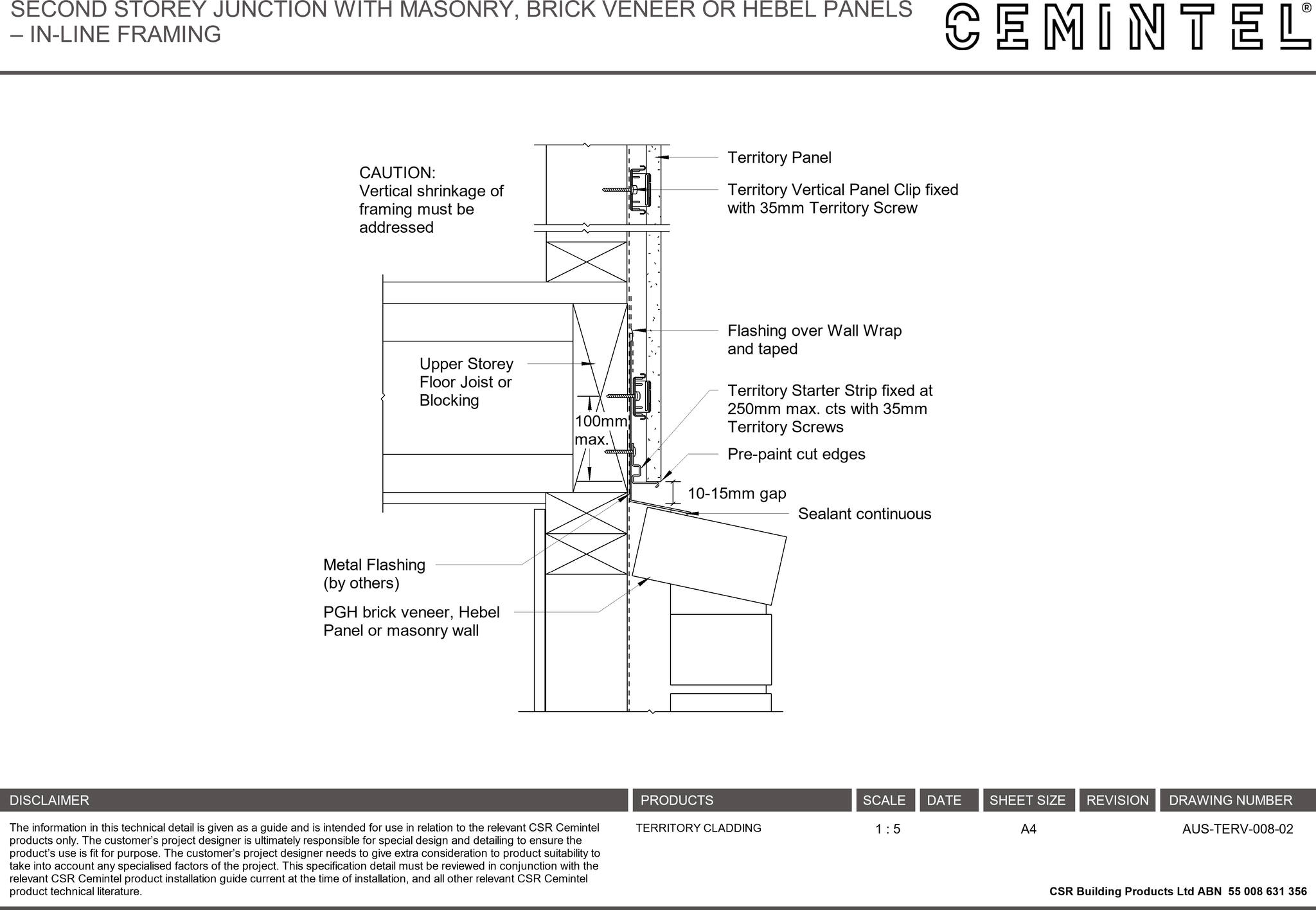 Navigate to AUS-TERV-008-02 - SECOND STOREY JUNCTION WITH MASONRY, BRICK VENEER OR HEBEL PANELS – IN-LINE FRAMING