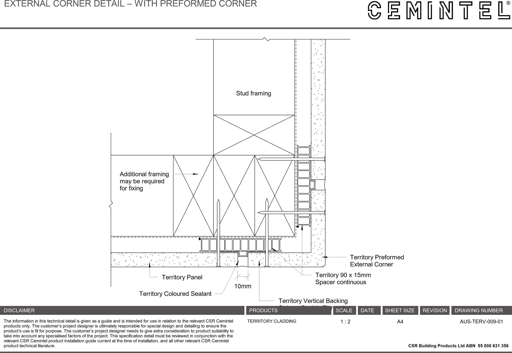  Image of AUS-TERV-009-01 - EXTERNAL CORNER DETAIL – WITH PREFORMED CORNER