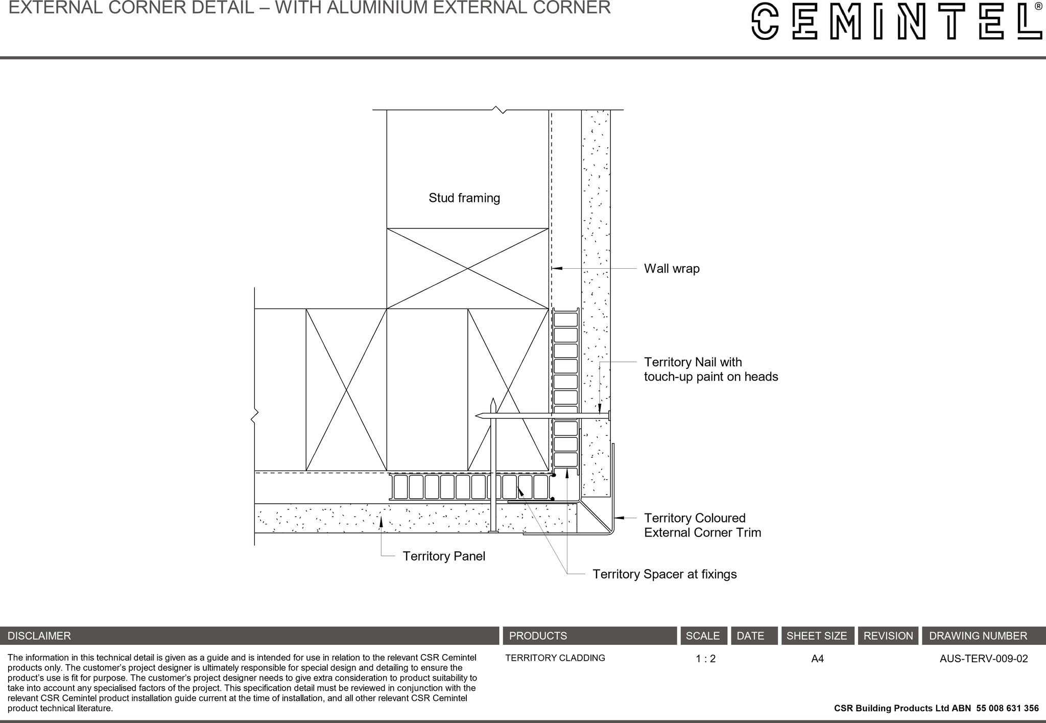 Navigate to AUS-TERV-009-02 - EXTERNAL CORNER DETAIL – WITH ALUMINIUM EXTERNAL CORNER