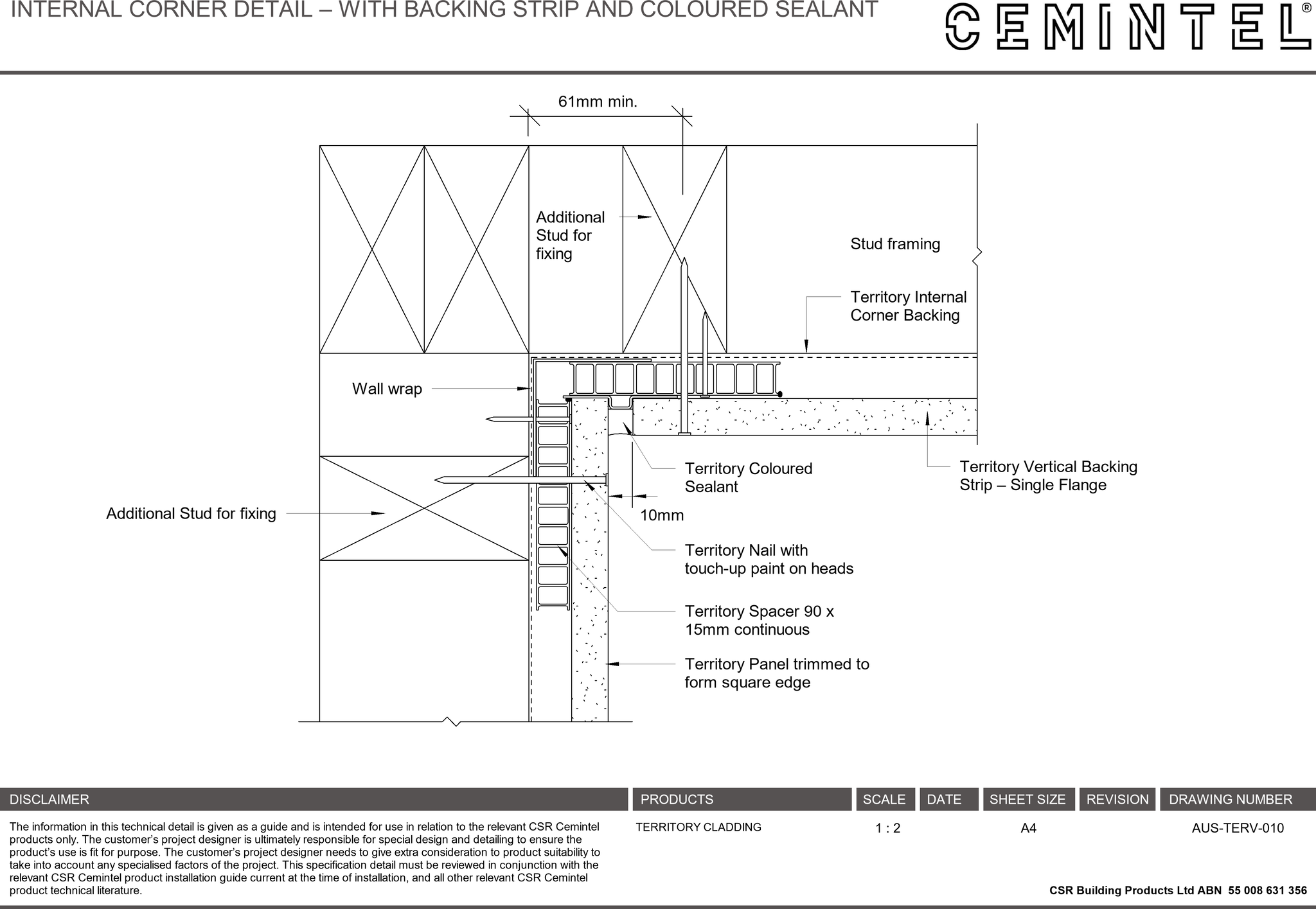 Navigate to AUS-TERV-010 - INTERNAL CORNER DETAIL – WITH BACKING STRIP AND COLOURED SEALANT