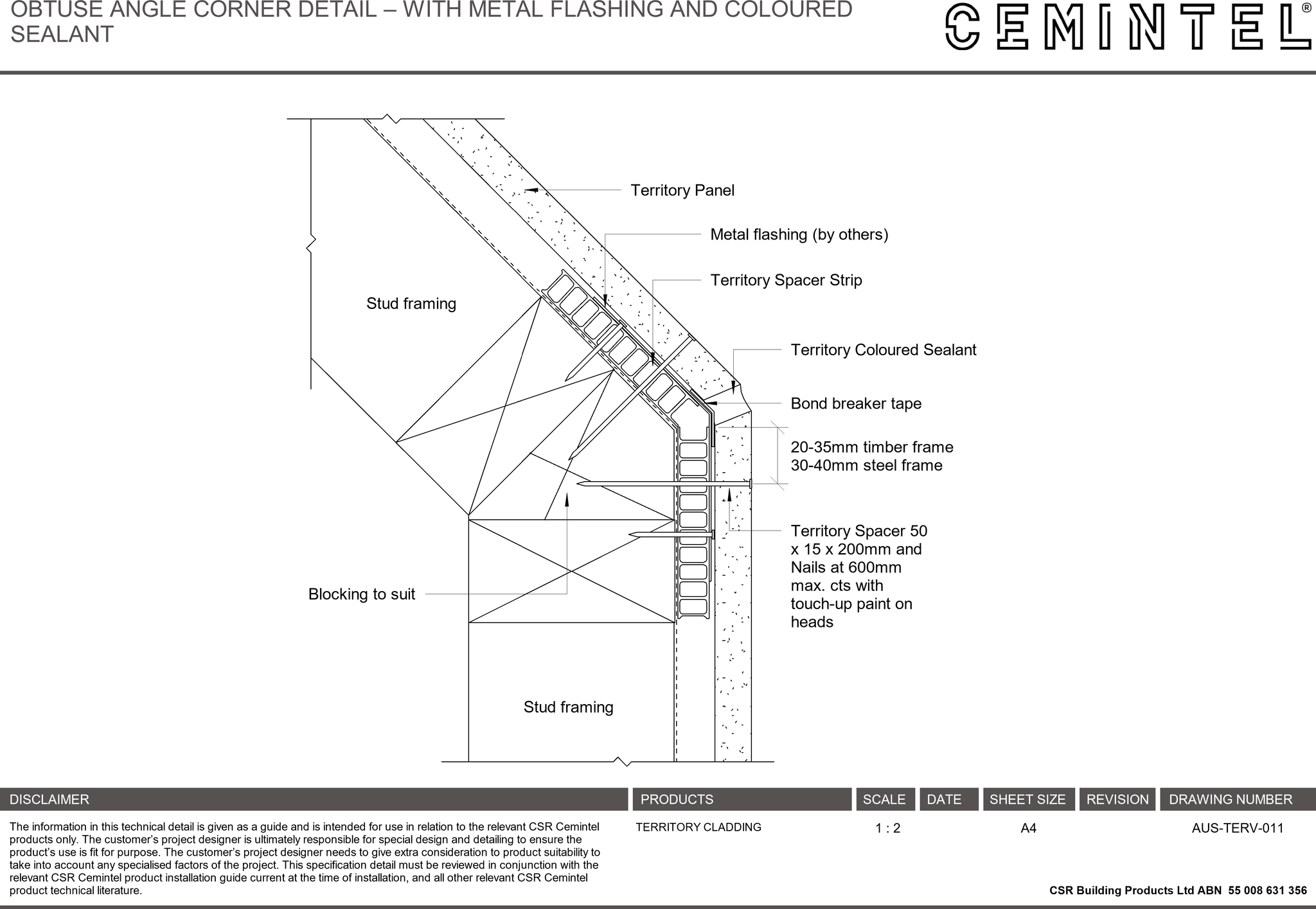 Navigate to AUS-TERV-011 - OBTUSE ANGLE CORNER DETAIL – WITH METAL FLASHING AND COLOURED SEALANT