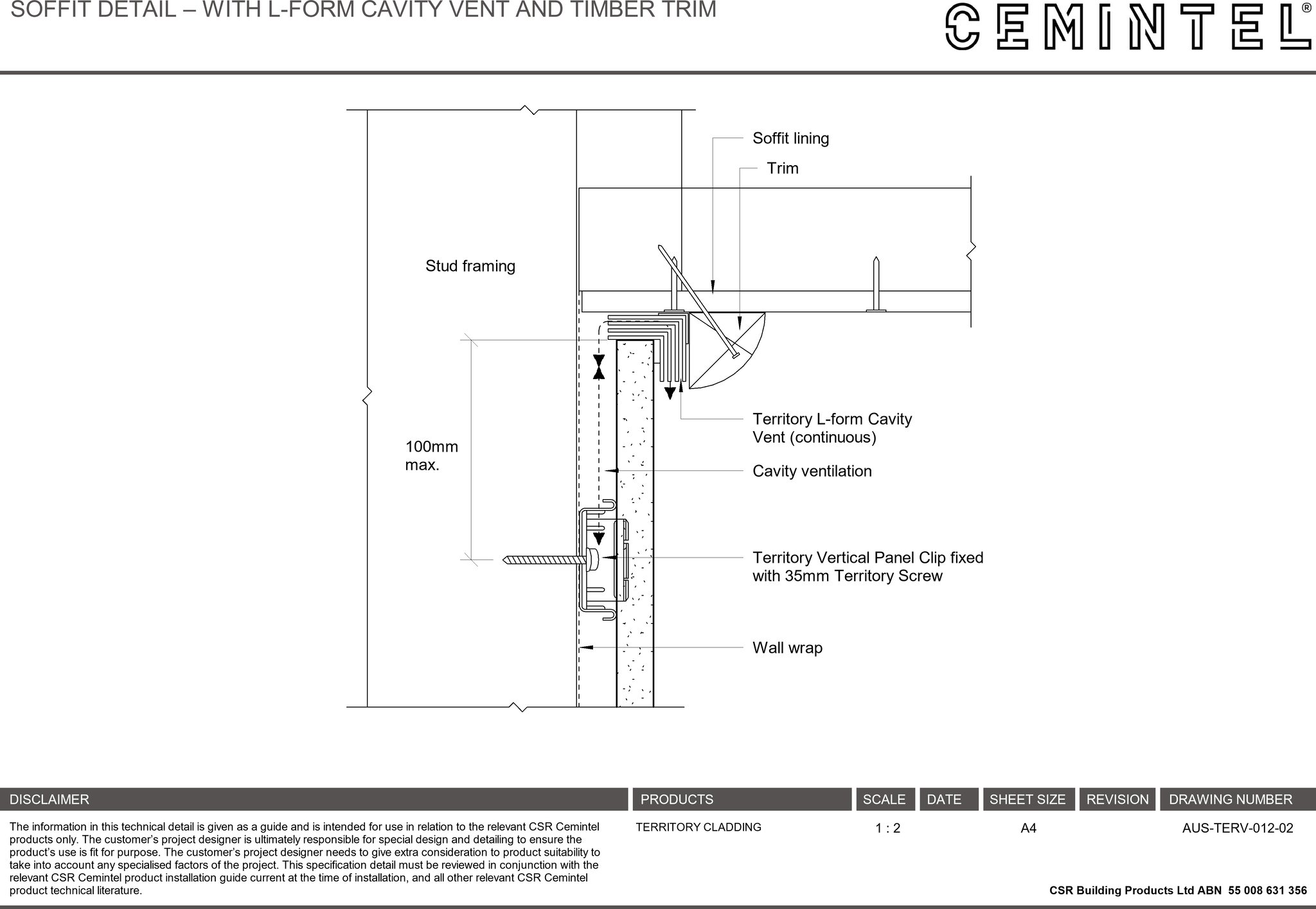 Navigate to AUS-TERV-012-02 - SOFFIT DETAIL – WITH L-FORM CAVITY VENT AND TIMBER TRIM