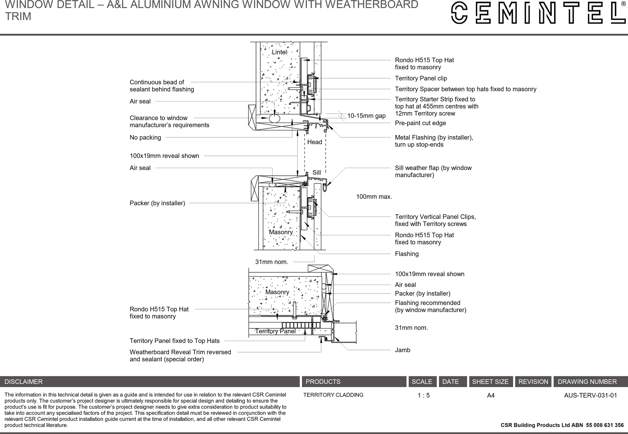 Navigate to AUS-TERV-031-01 - WINDOW DETAIL – A&L ALUMINIUM AWNING WINDOW WITH WEATHERBOARD TRIM
