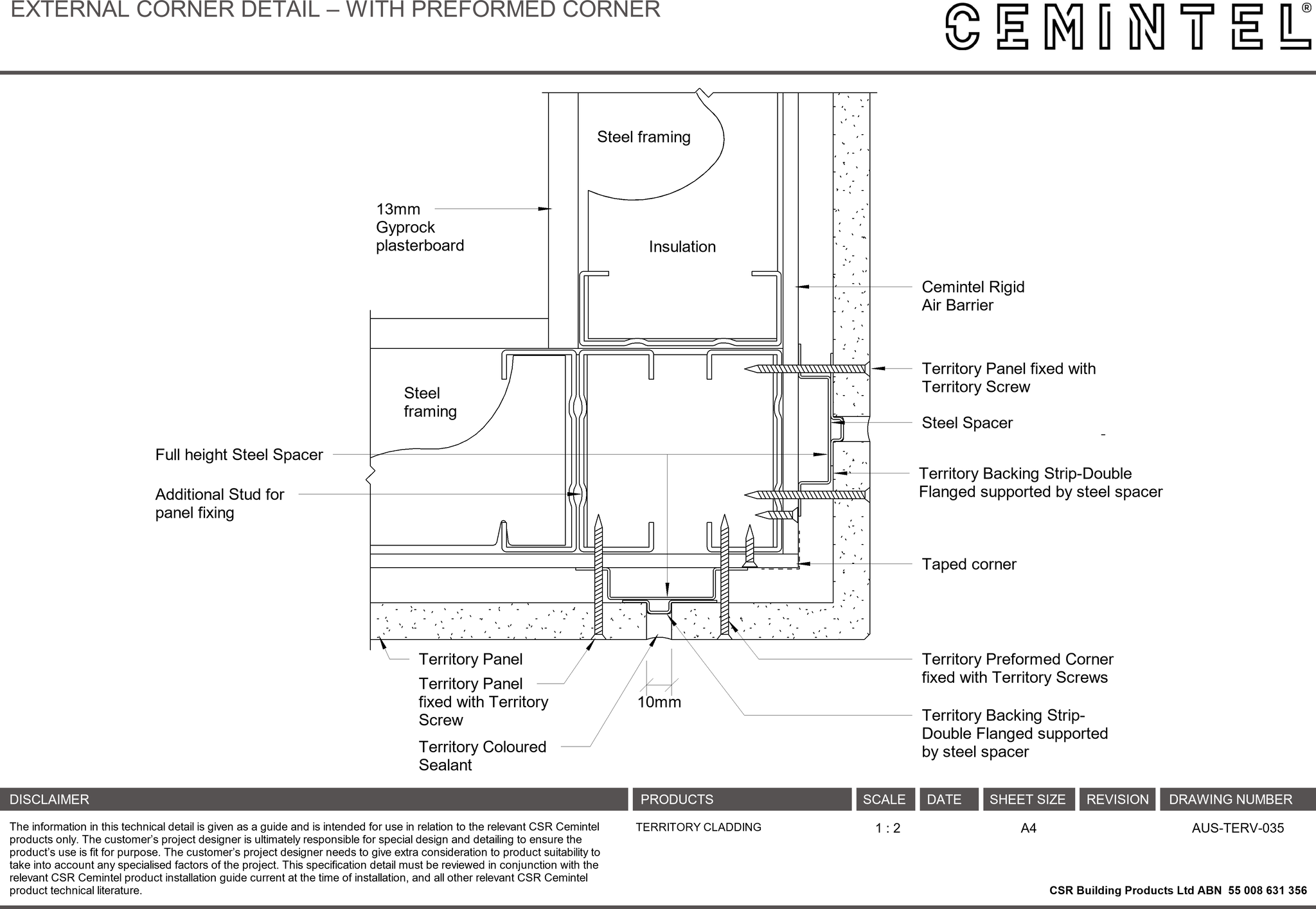 Navigate to AUS-TERV-035 - EXTERNAL CORNER DETAIL – WITH PREFORMED CORNER