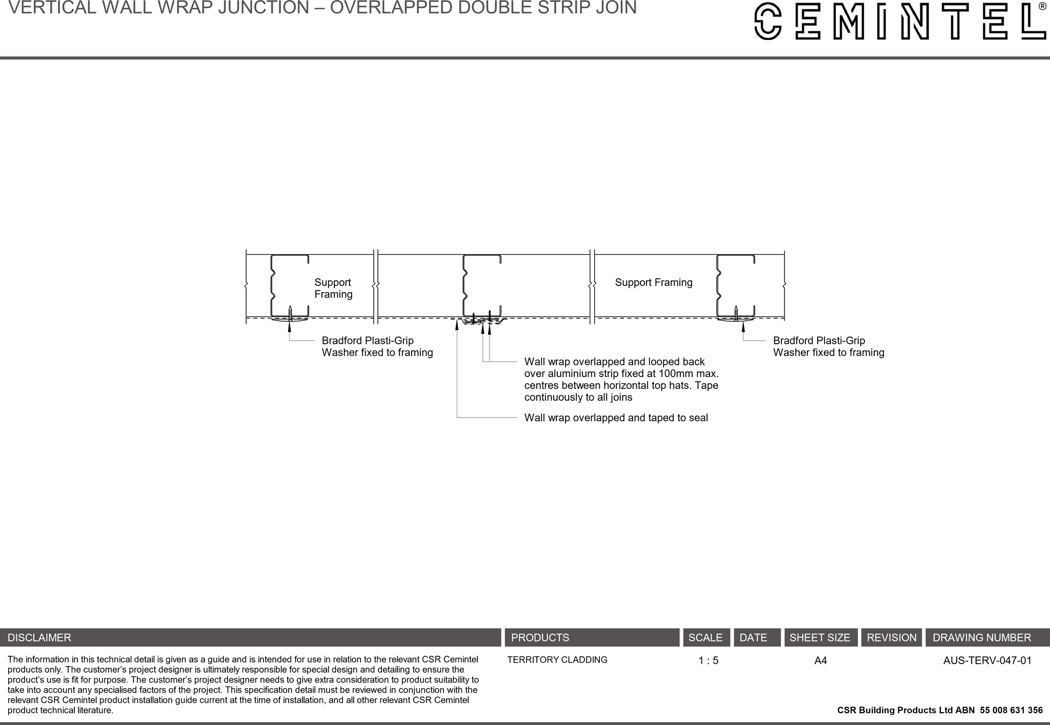 Navigate to AUS-TERV-047-01 - VERTICAL WALL WRAP JUNCTION – OVERLAPPED DOUBLE STRIP JOIN