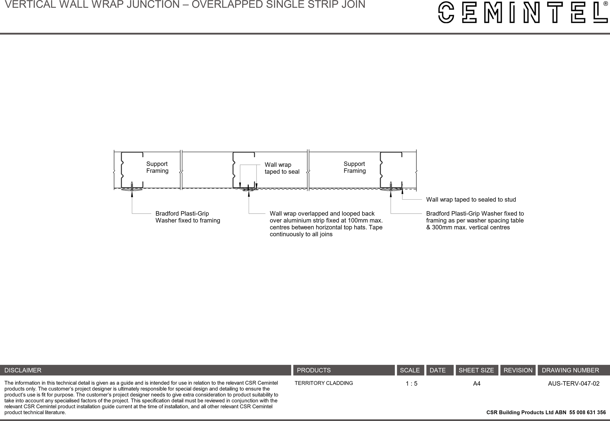 Navigate to AUS-TERV-047-02 - VERTICAL WALL WRAP JUNCTION – OVERLAPPED SINGLE STRIP JOIN