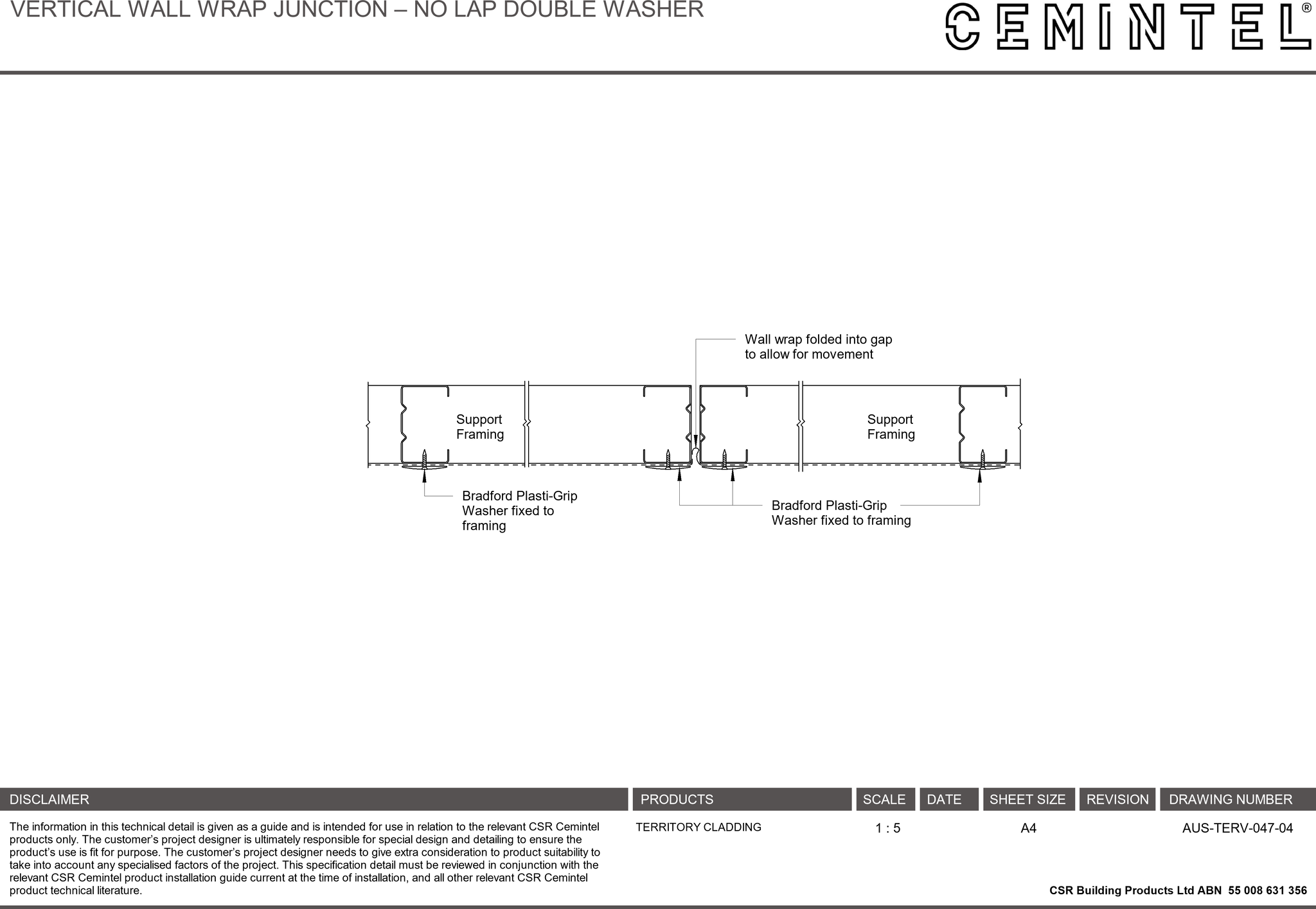  Image of AUS-TERV-047-04 - VERTICAL WALL WRAP JUNCTION – NO LAP DOUBLE WASHER