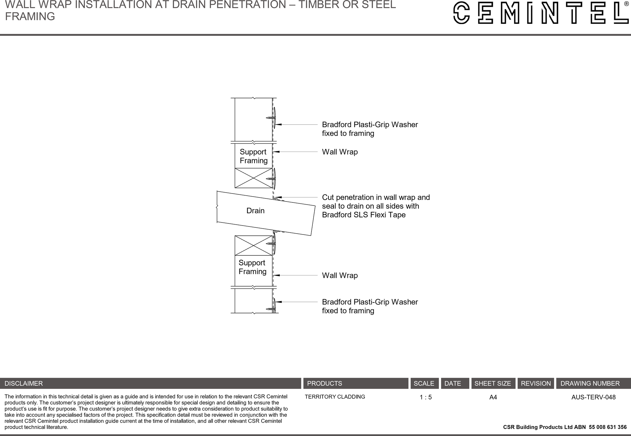 Navigate to AUS-TERV-048 - WALL WRAP INSTALLATION AT DRAIN PENETRATION – TIMBER OR STEEL FRAMING