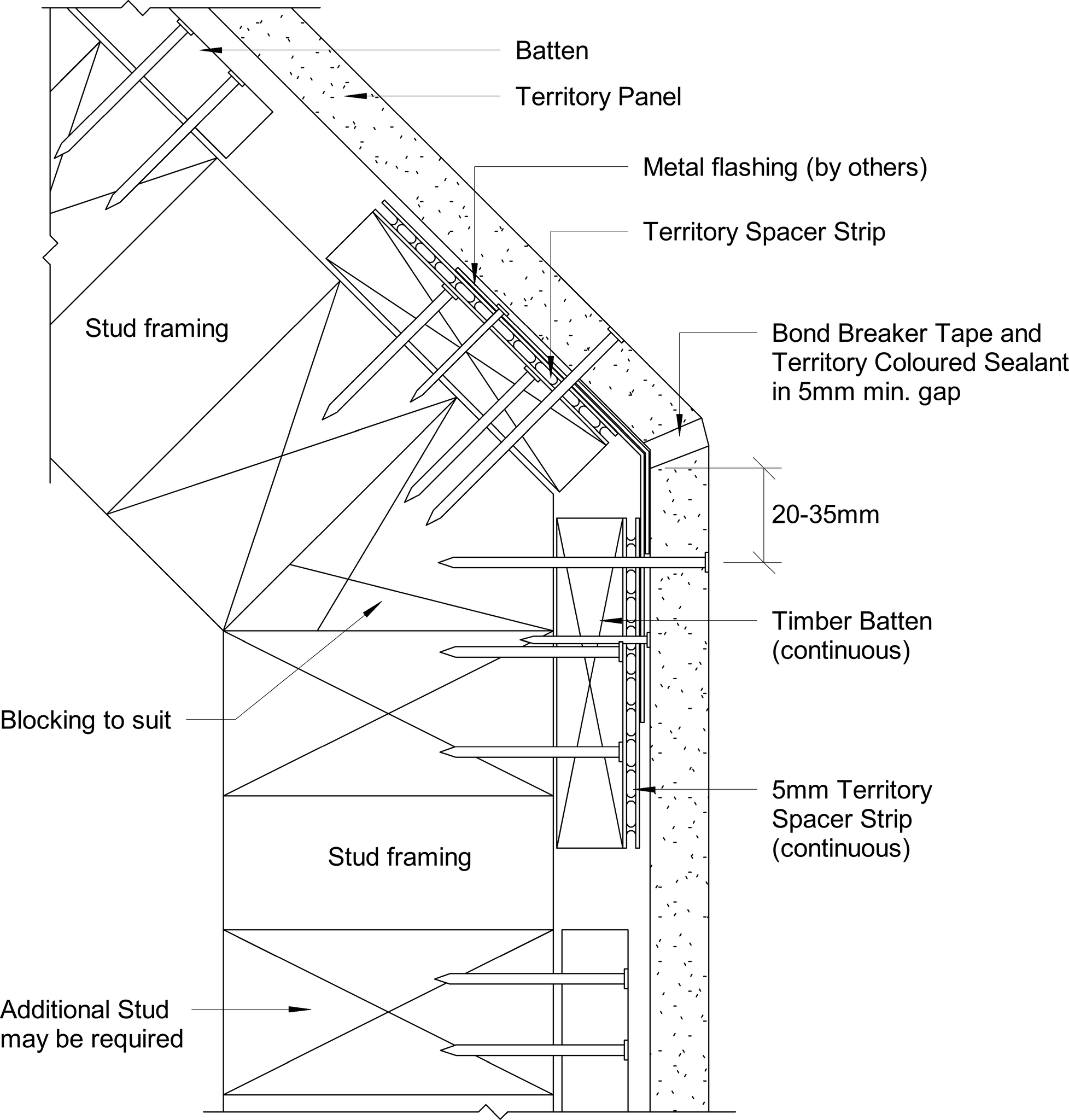Navigate to Territory Internal - Obtuse Angle Corner Detail – With Metal Flashing and Coloured Sealant – Plan View