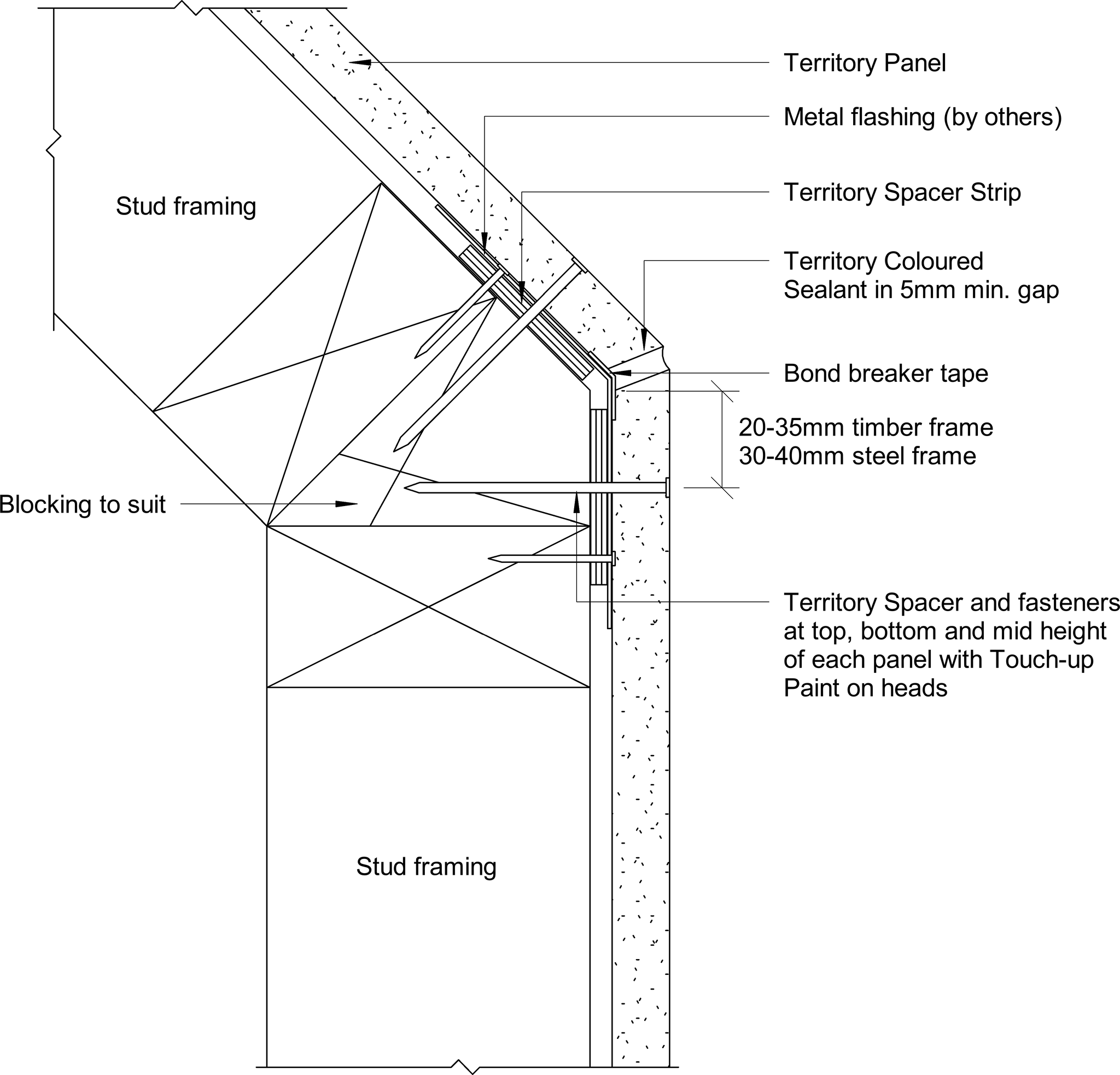 Navigate to Territory Internal - Obtuse Angle Corner with Metal Flashing and Coloured Sealant – Plan View