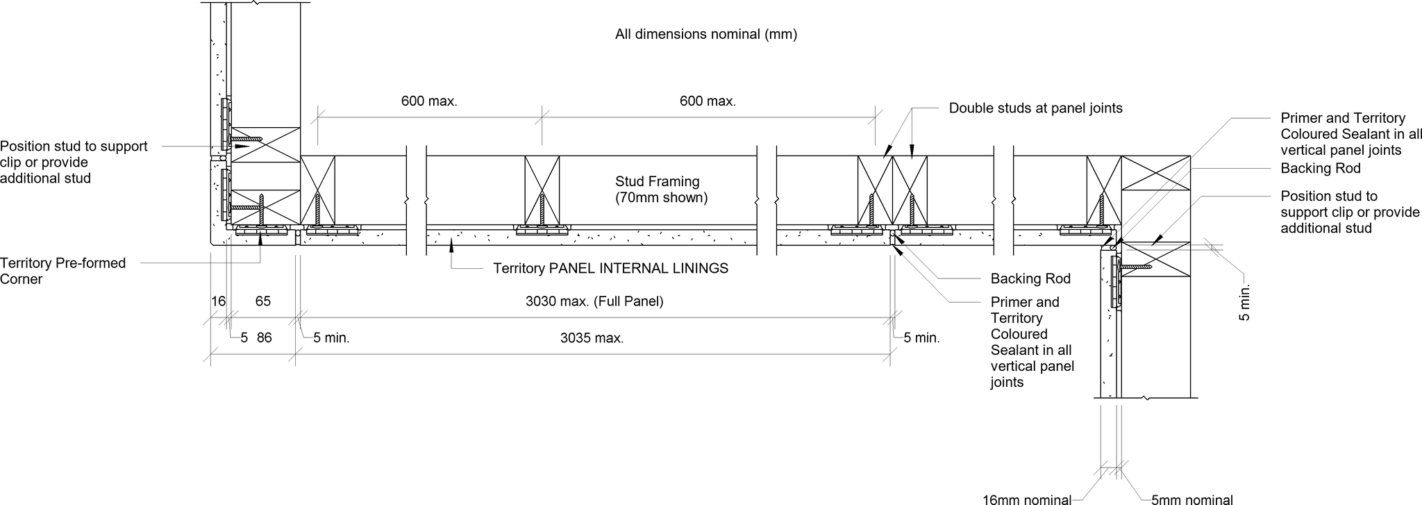 Navigate to Territory Internal - Typical Framing Set-Out with 70mm Timber or Steel Framing and Pre-formed Corner – Plan View 1