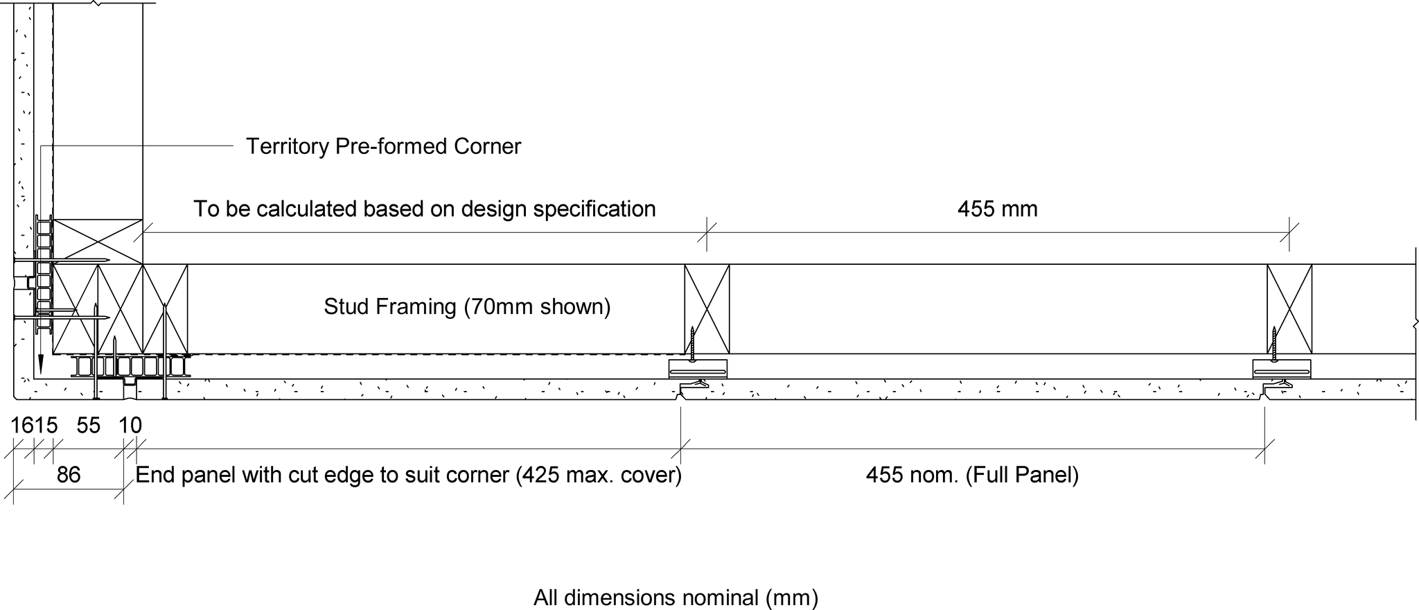 Navigate to Territory Vertical - Typical Framing Set-Out with 70mm Timber Framing and Territory Pre-formed Corners – Plan View