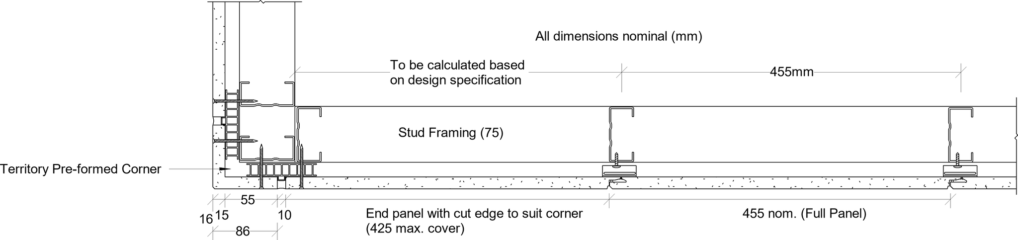 Navigate to Territory Vertical - Typical Framing Set-Out with 75mm Steel Framing and Territory Pre-formed Corners – Plan View