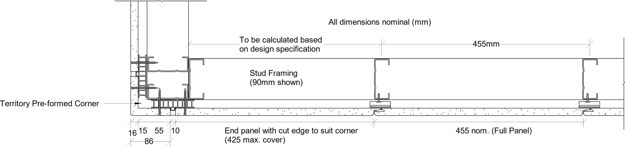 Navigate to Territory Vertical - Typical Framing Set-Out with 90mm Steel Framing and Territory Pre-formed Corners – Plan View