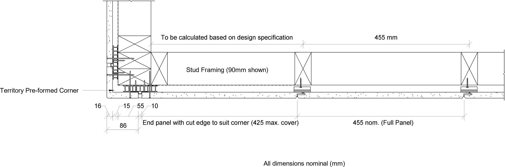 Navigate to Territory Vertical - Typical Framing Set-Out with 90mm Timber Framing and Territory Pre-formed Corners – Plan View