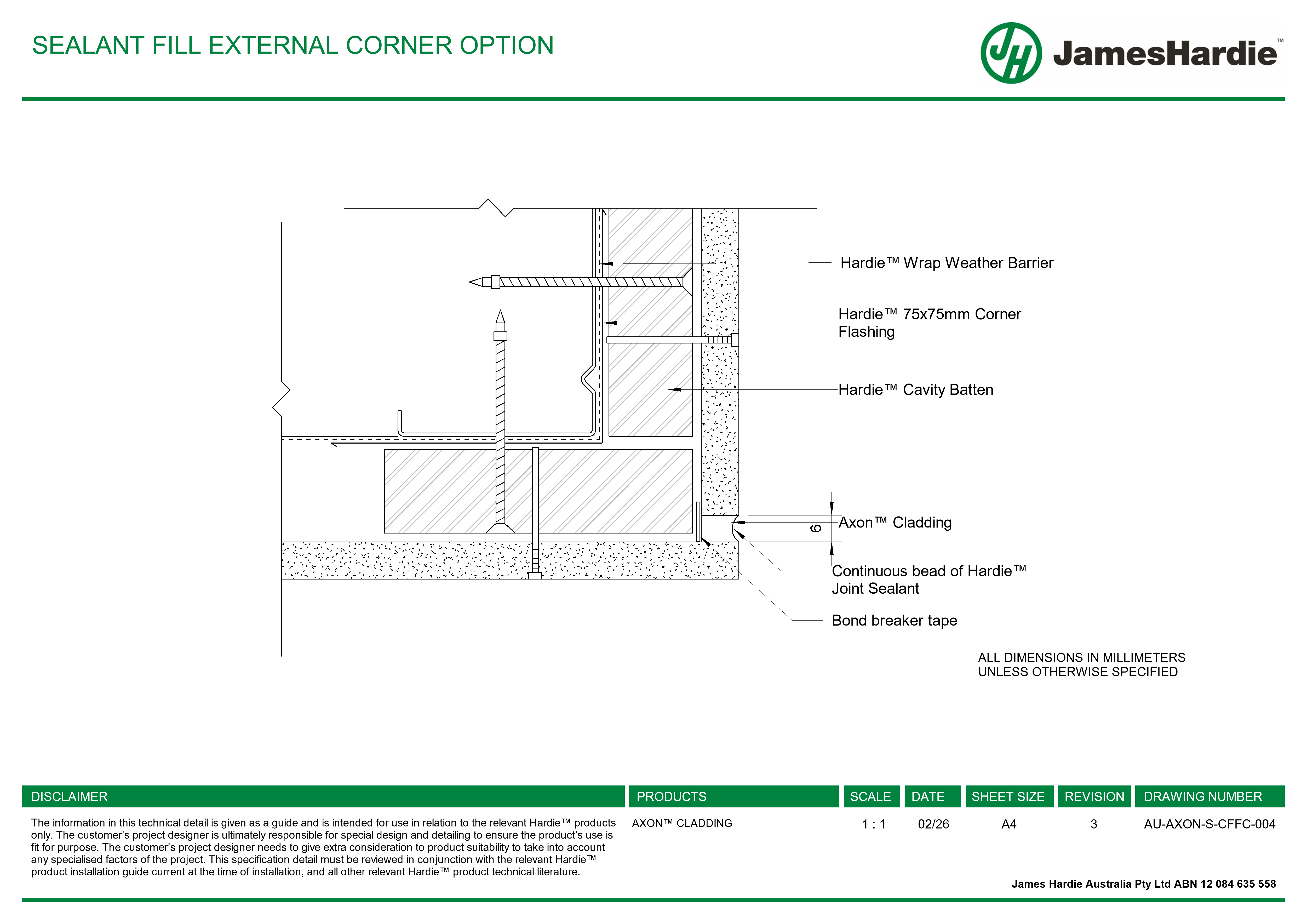 AU-AXON-S-CFFC-004 - SEALANT FILL EXTERNAL CORNER OPTION