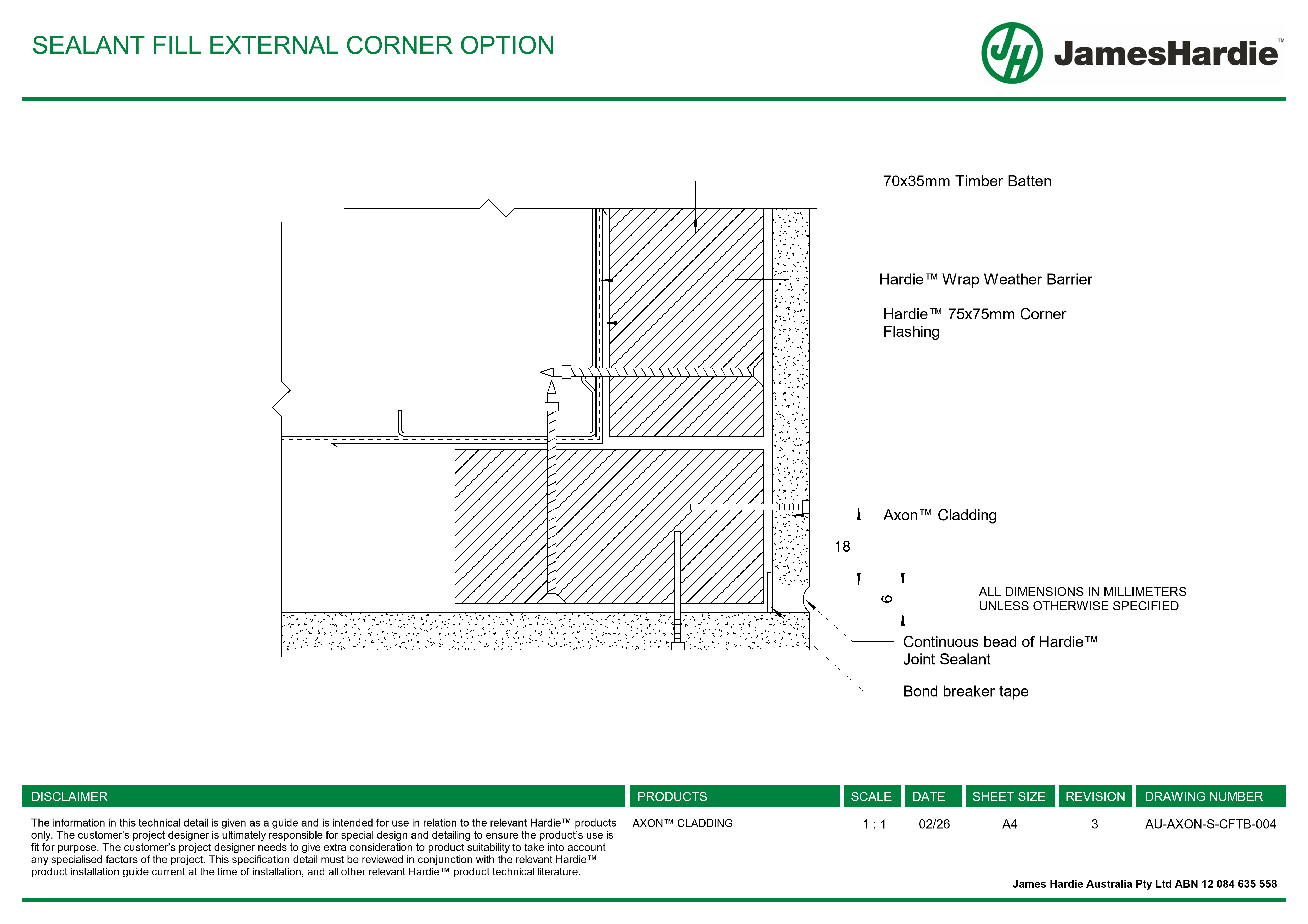 Navigate to AU-AXON-S-CFTB-004 - SEALANT FILL EXTERNAL CORNER OPTION