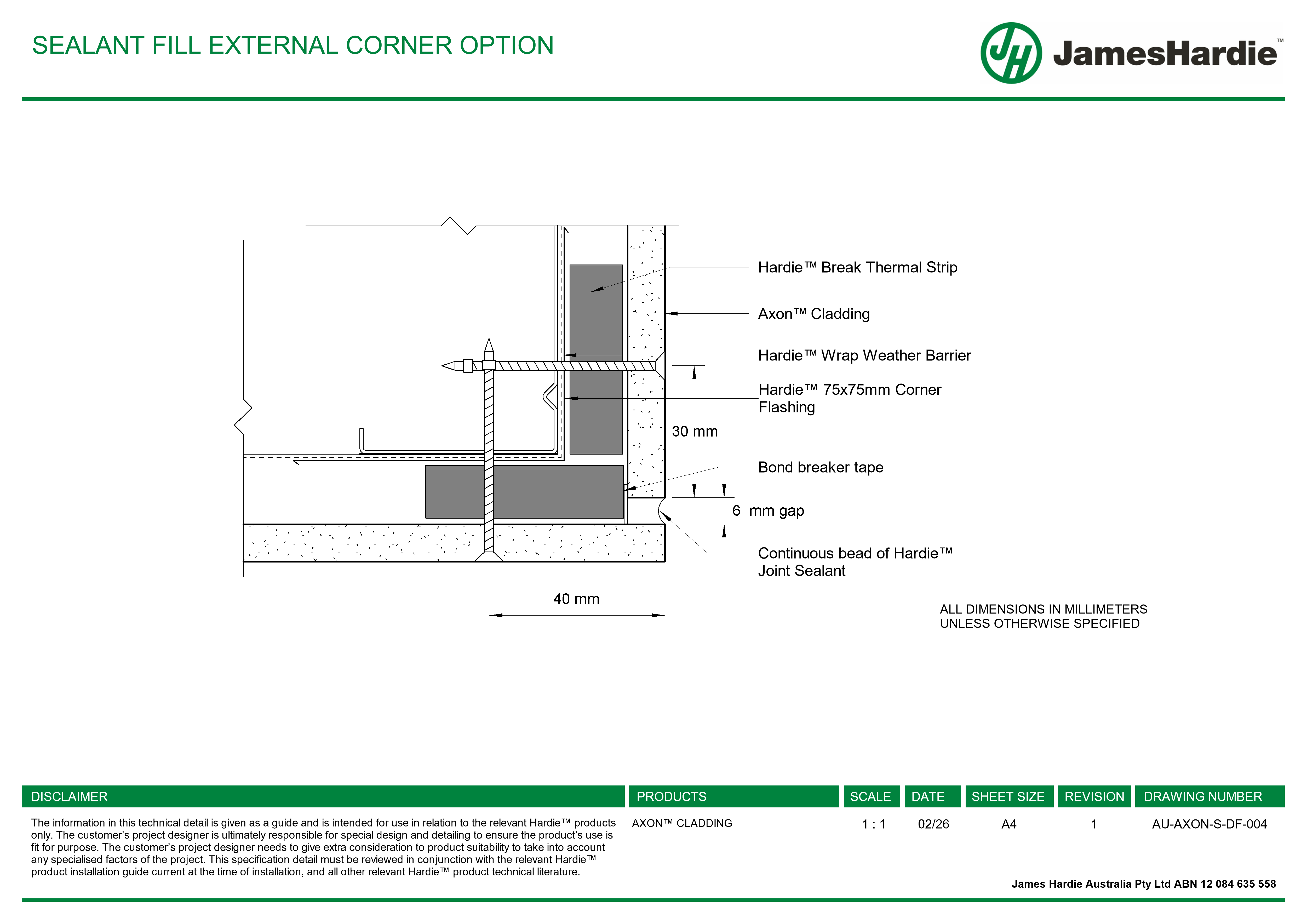 Navigate to AU-AXON-S-DF-004 - SEALANT FILL EXTERNAL CORNER OPTION
