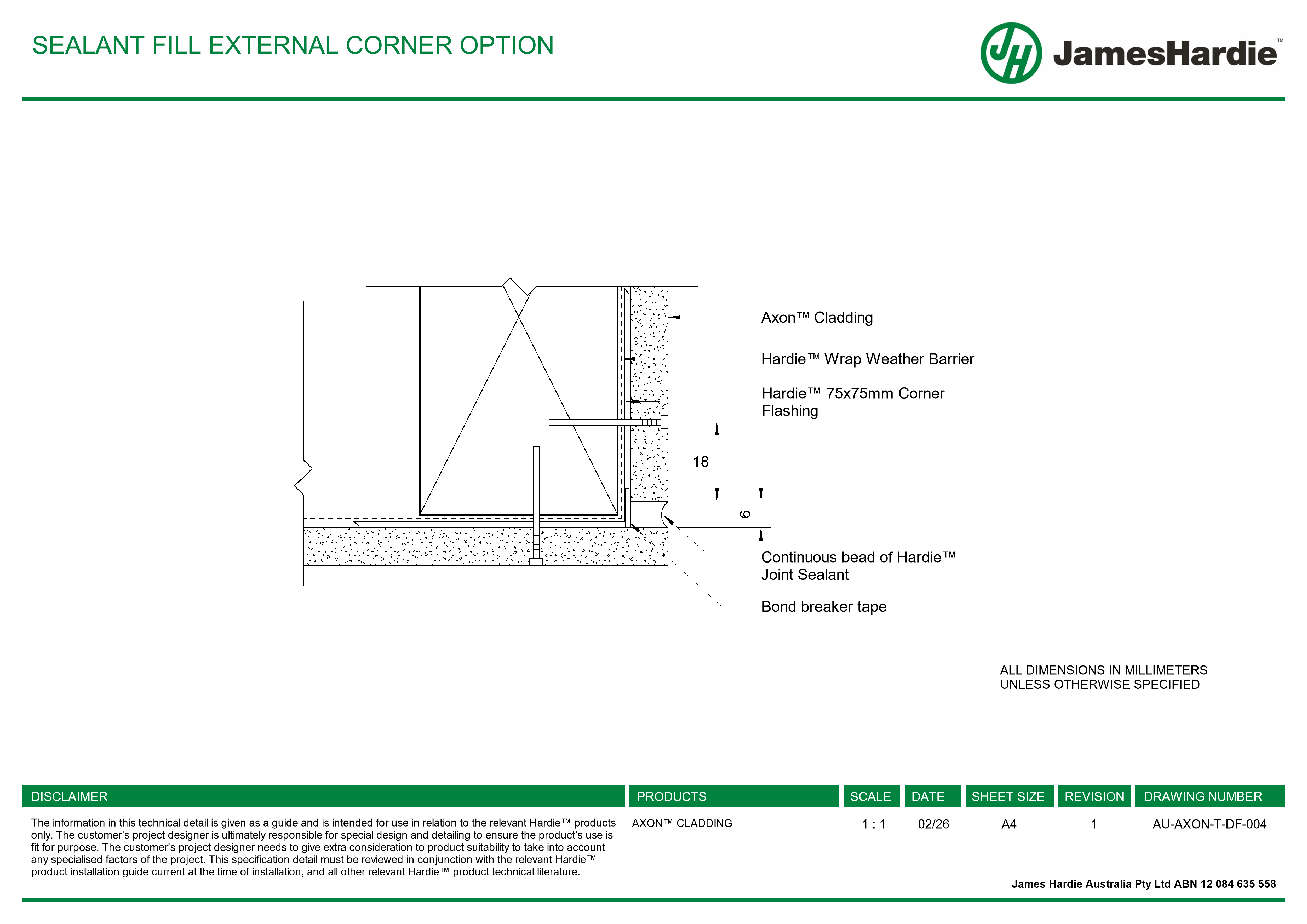 Navigate to AU-AXON-T-DF-004 - SEALANT FILL EXTERNAL CORNER OPTION