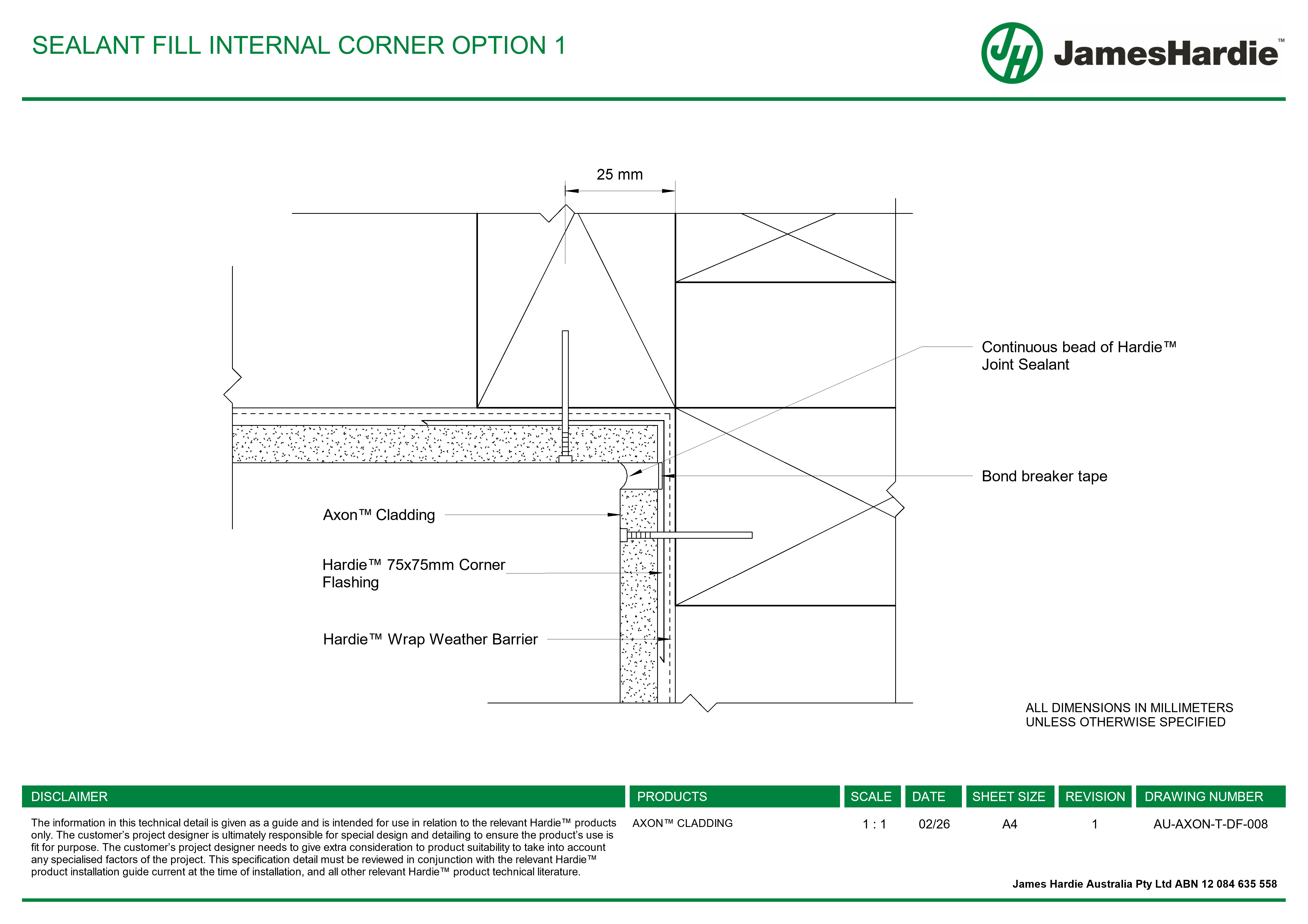 Navigate to AU-AXON-T-DF-008 - SEALANT FILL INTERNAL CORNER OPTION 1