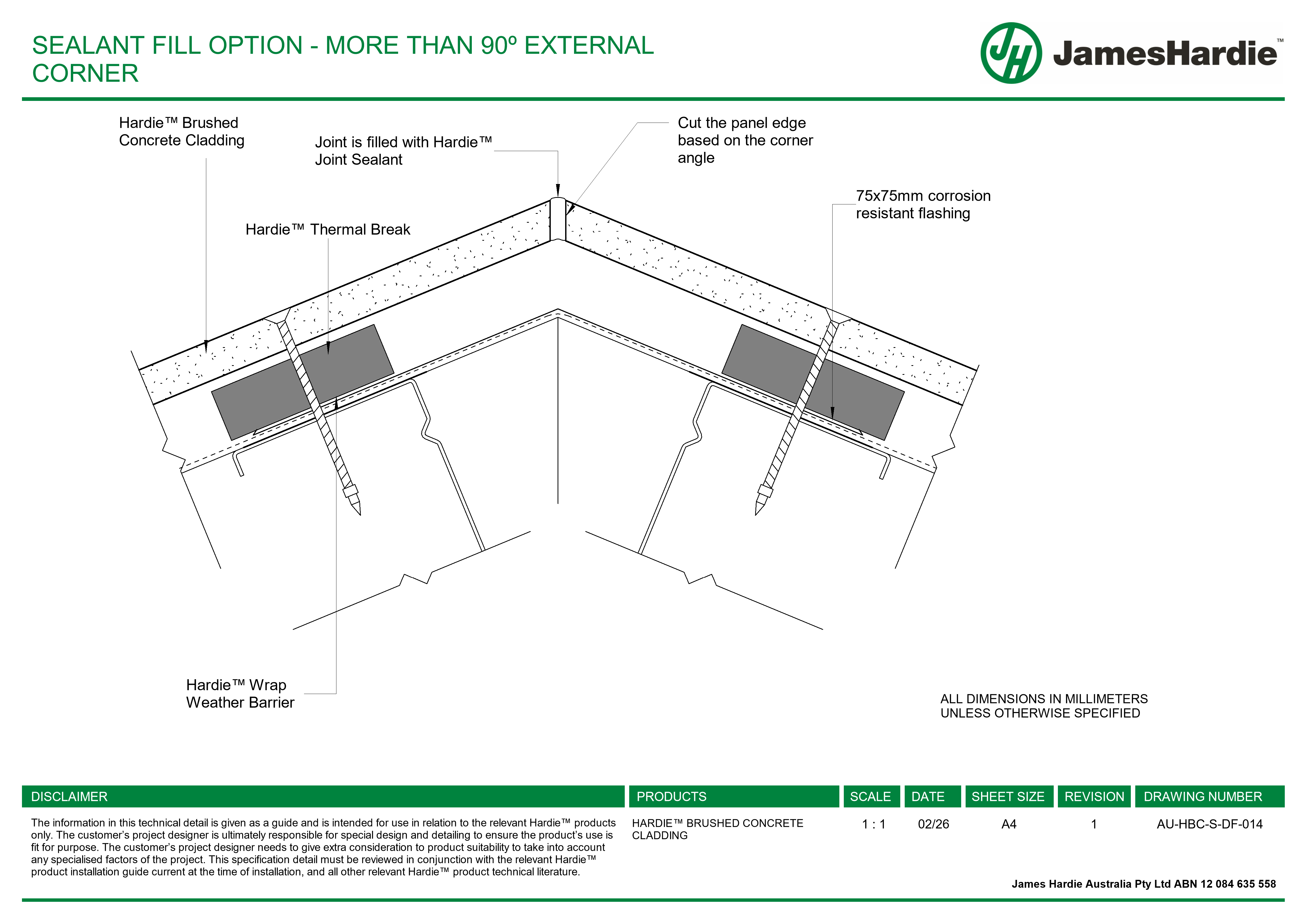 Navigate to AU-HBC-S-DF-014 - SEALANT FILL OPTION - MORE THAN 90º EXTERNAL CORNER