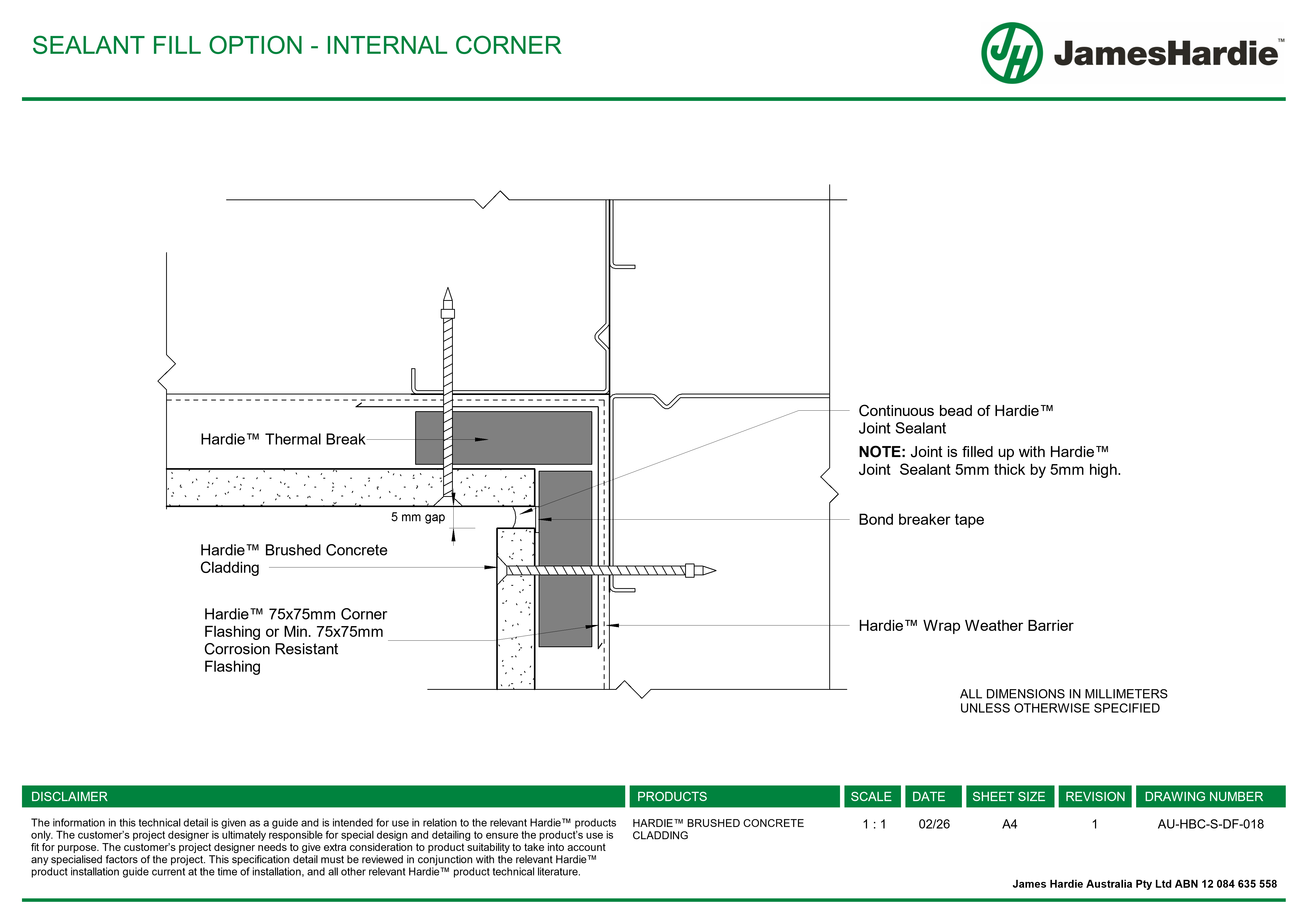 Navigate to AU-HBC-S-DF-018 - SEALANT FILL OPTION - INTERNAL CORNER