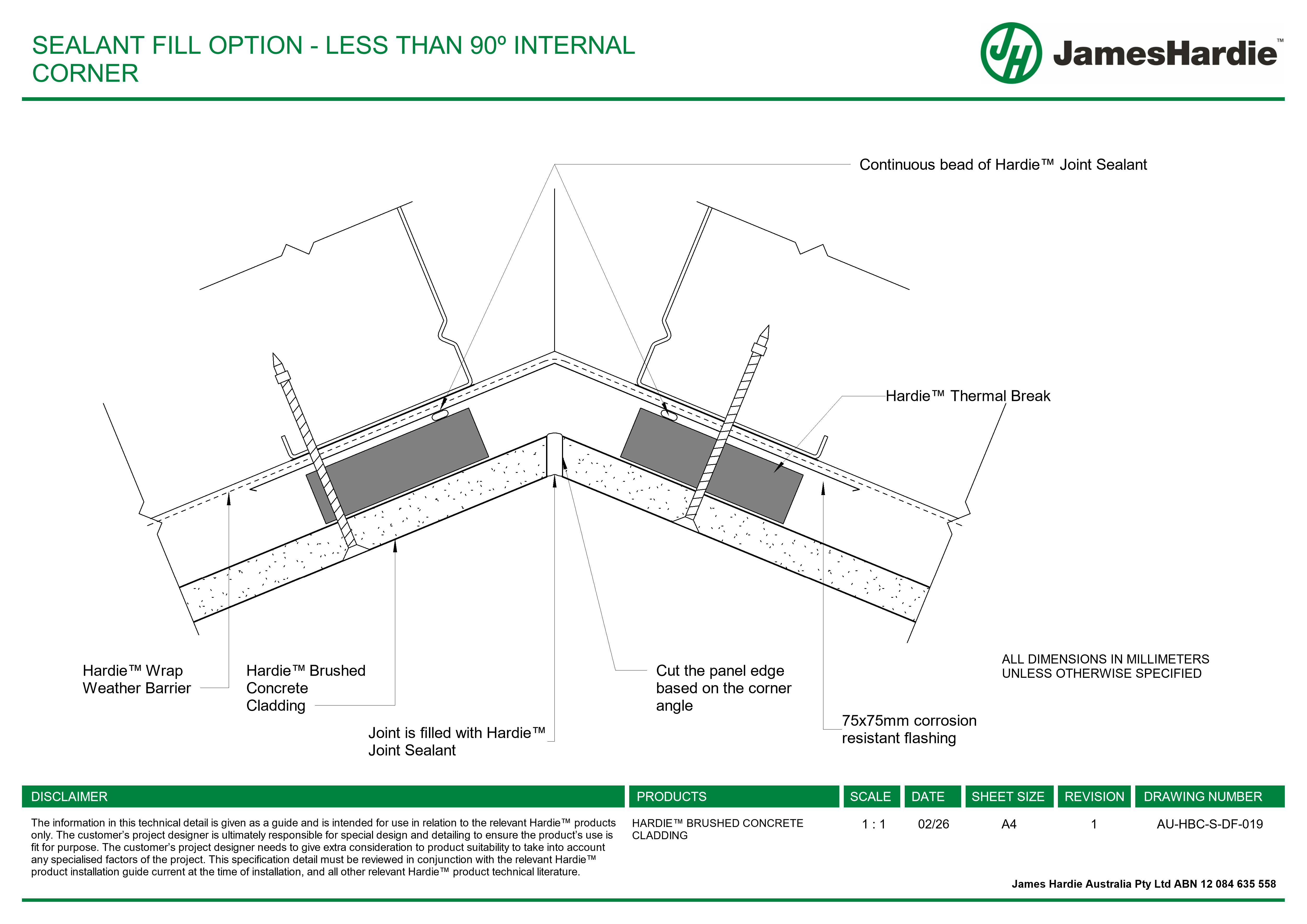 Navigate to AU-HBC-S-DF-019 - SEALANT FILL OPTION - LESS THAN 90º INTERNAL CORNER