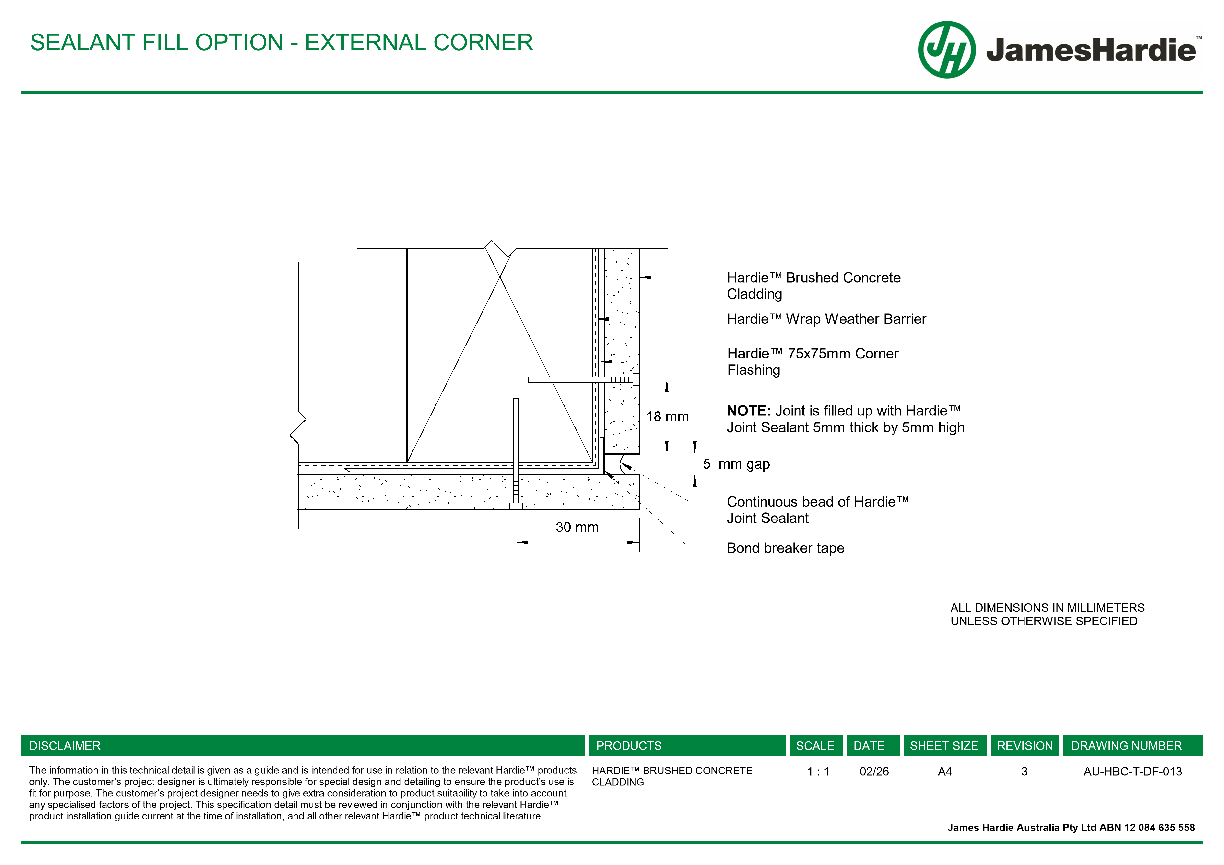Navigate to AU-HBC-T-DF-013 - SEALANT FILL OPTION - EXTERNAL CORNER