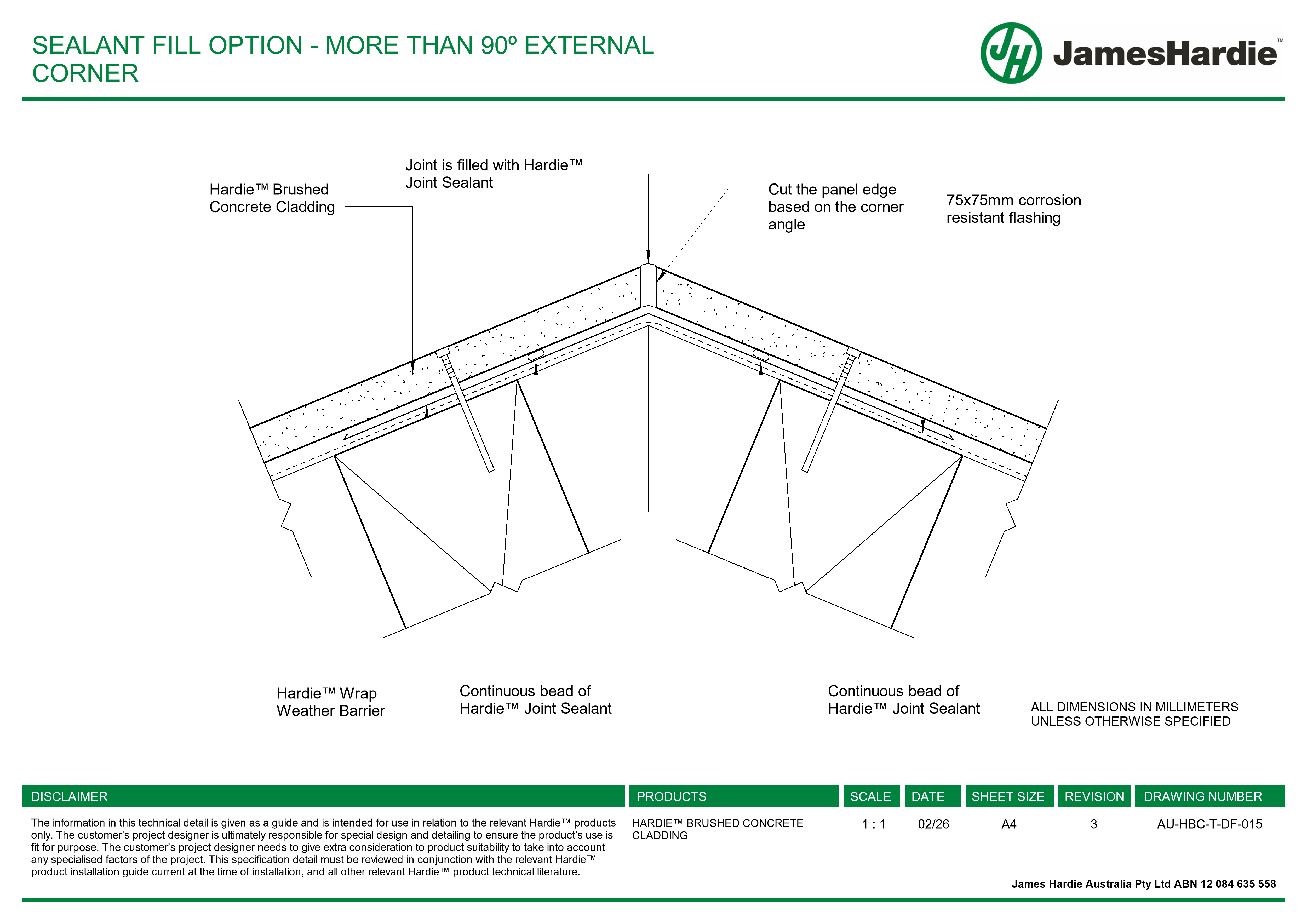 Navigate to AU-HBC-T-DF-015 - SEALANT FILL OPTION - MORE THAN 90º EXTERNAL CORNER