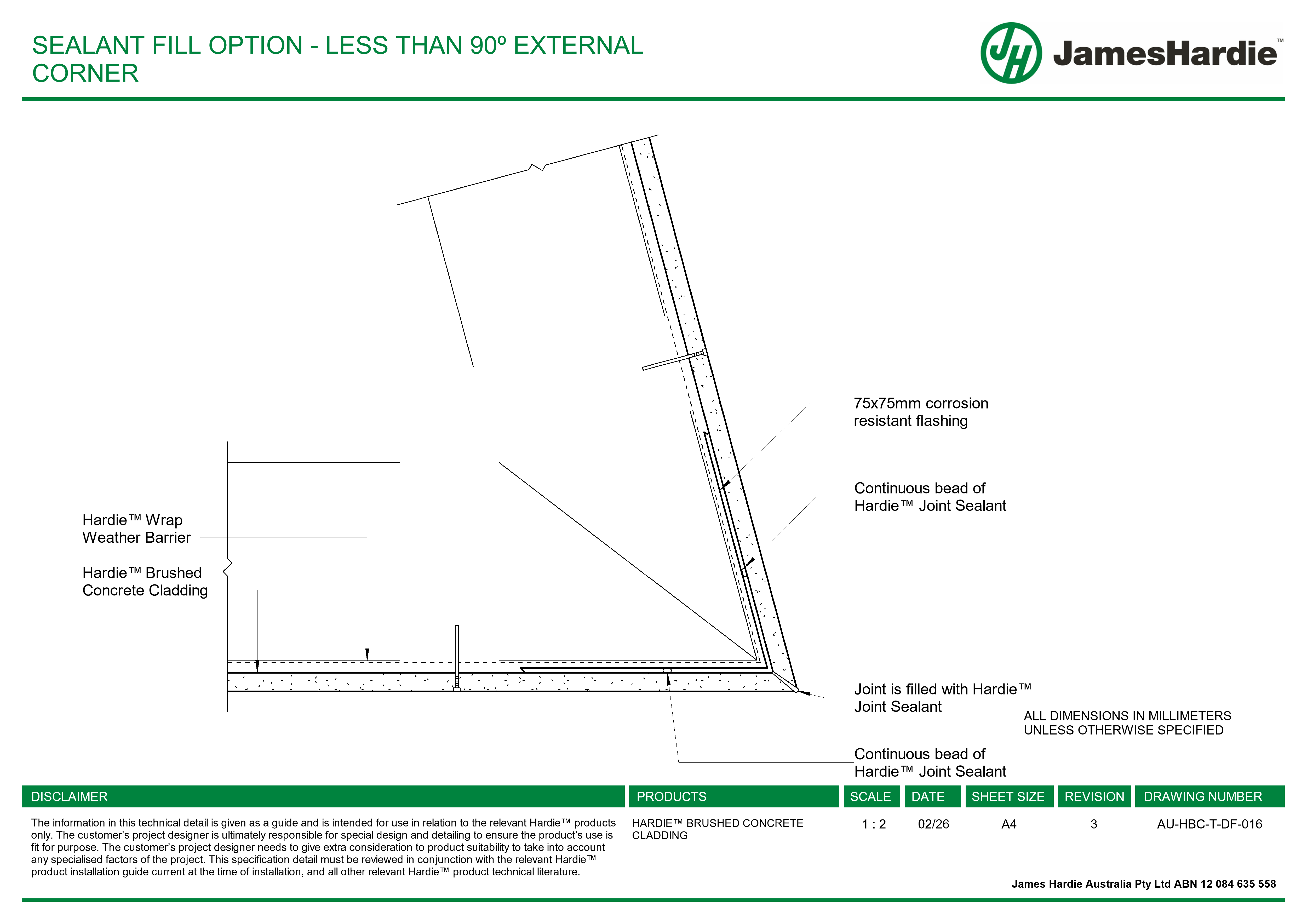 Navigate to AU-HBC-T-DF-016 - SEALANT FILL OPTION - LESS THAN 90º EXTERNAL CORNER