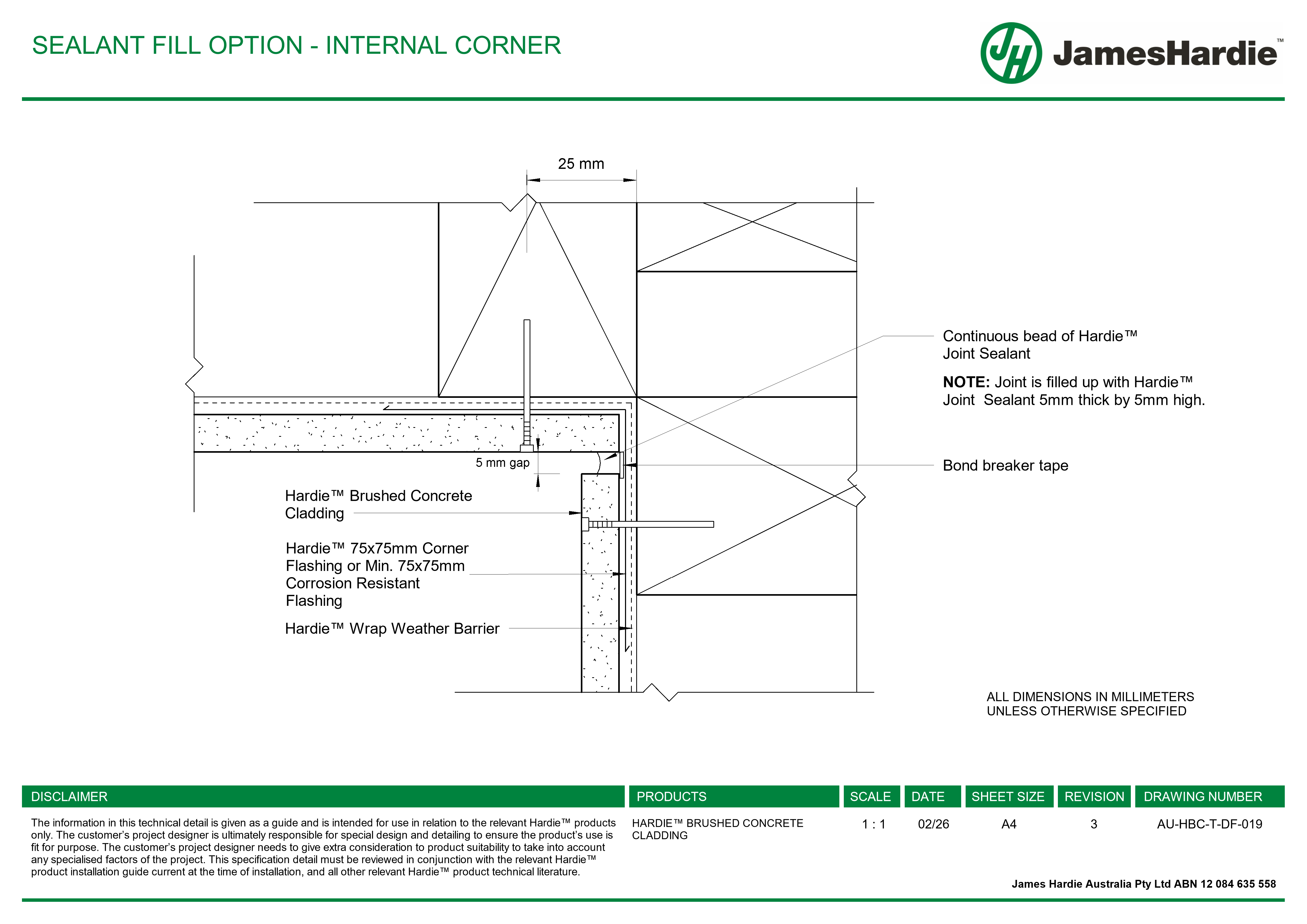 Navigate to AU-HBC-T-DF-019 - SEALANT FILL OPTION - INTERNAL CORNER