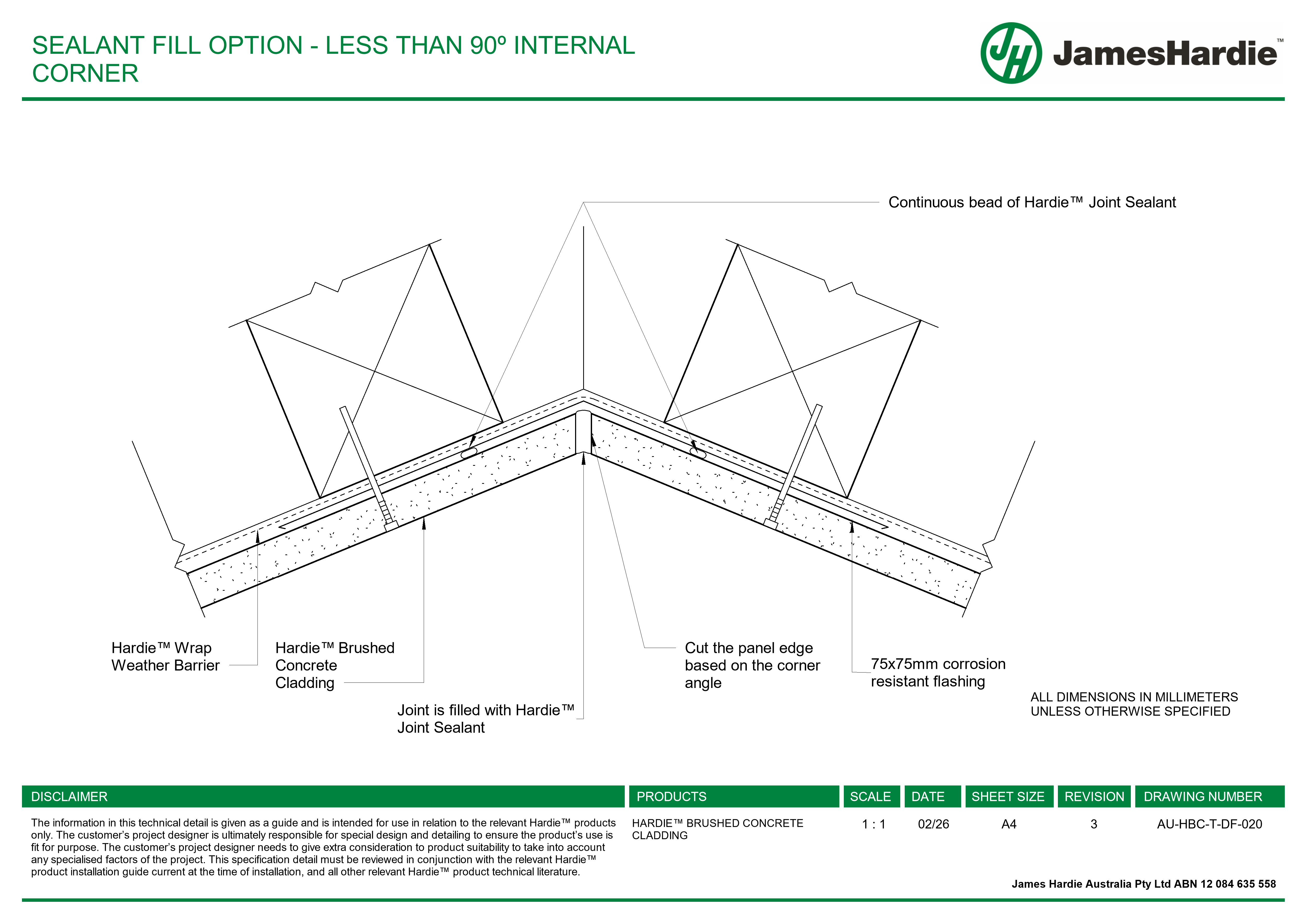 Navigate to AU-HBC-T-DF-020 - SEALANT FILL OPTION - LESS THAN 90º INTERNAL CORNER