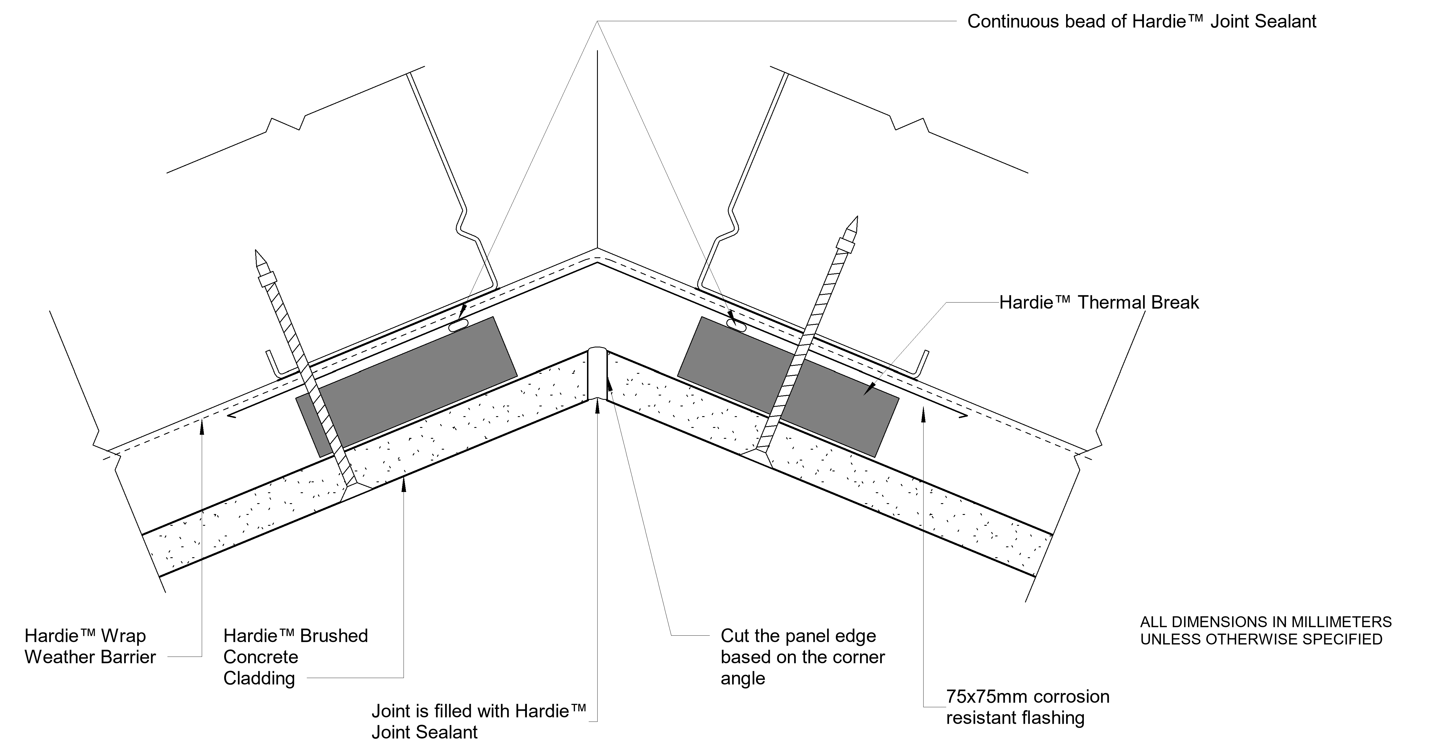 Navigate to HBC Steel DF Sealant Fill Corner Option Less Than 90º Internal Cnr