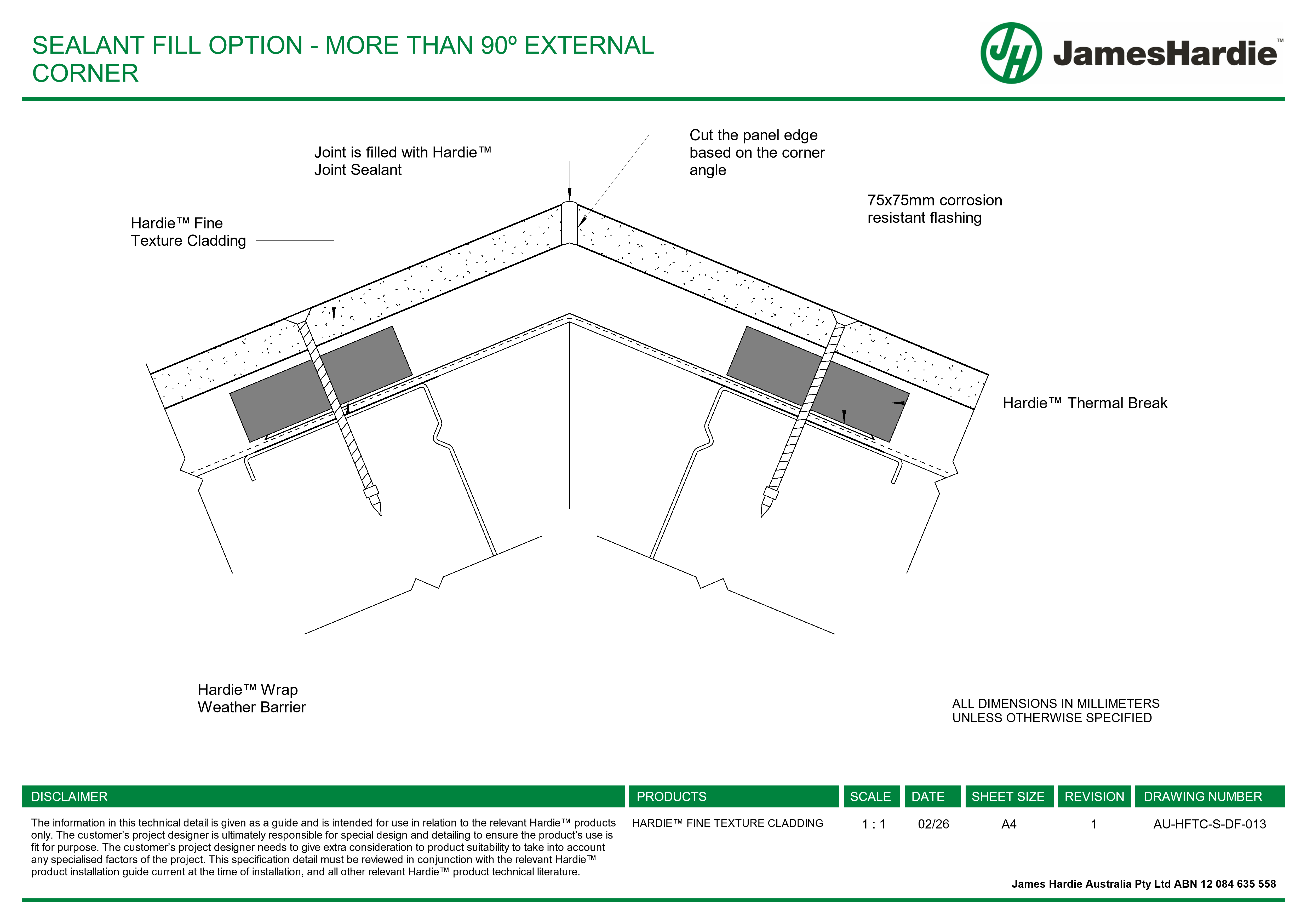 Navigate to AU-HFTC-S-DF-013 - SEALANT FILL OPTION - MORE THAN 90º EXTERNAL CORNER
